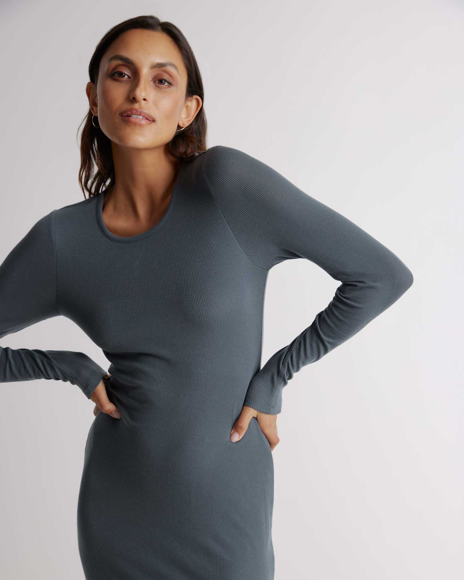 Tencel Rib Knit Long Sleeve Dress Tencel Rib Knit Long Sleeve Dress
