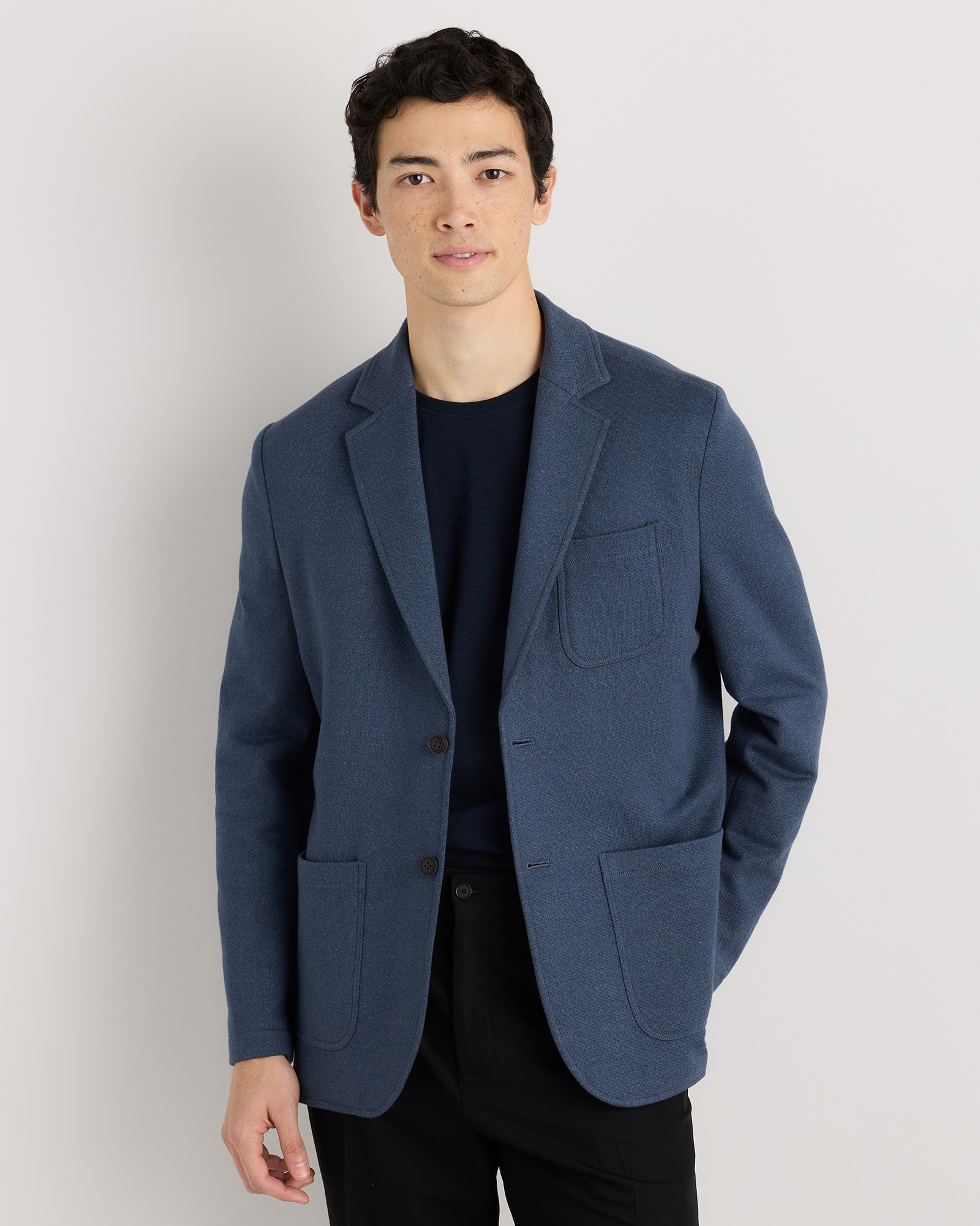 Heather Navy Organic Cotton Terry Knit Blazer