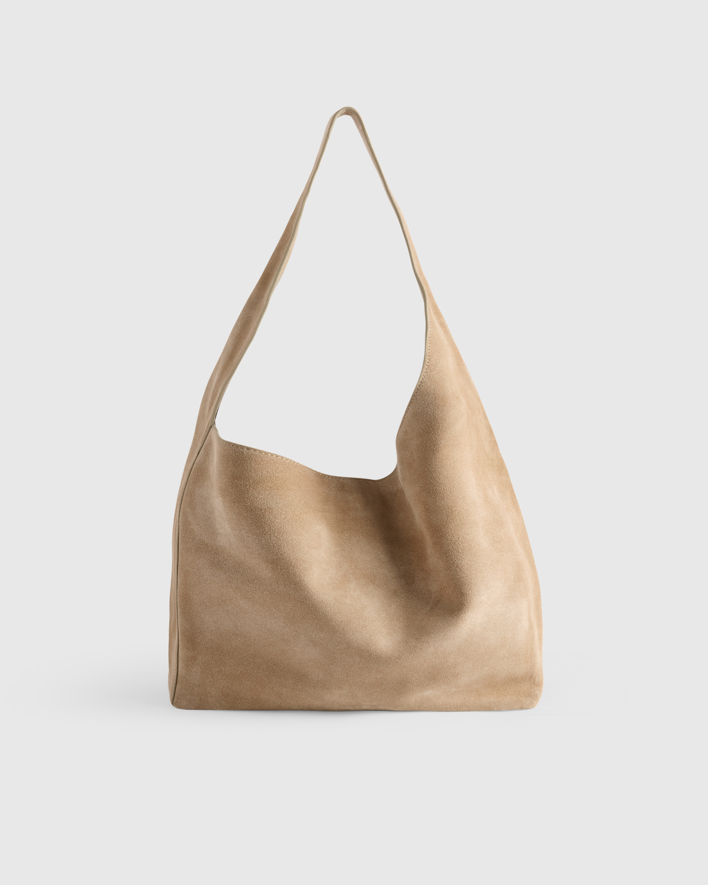 Italian Suede Slouchy Shoulder Bag in Sand