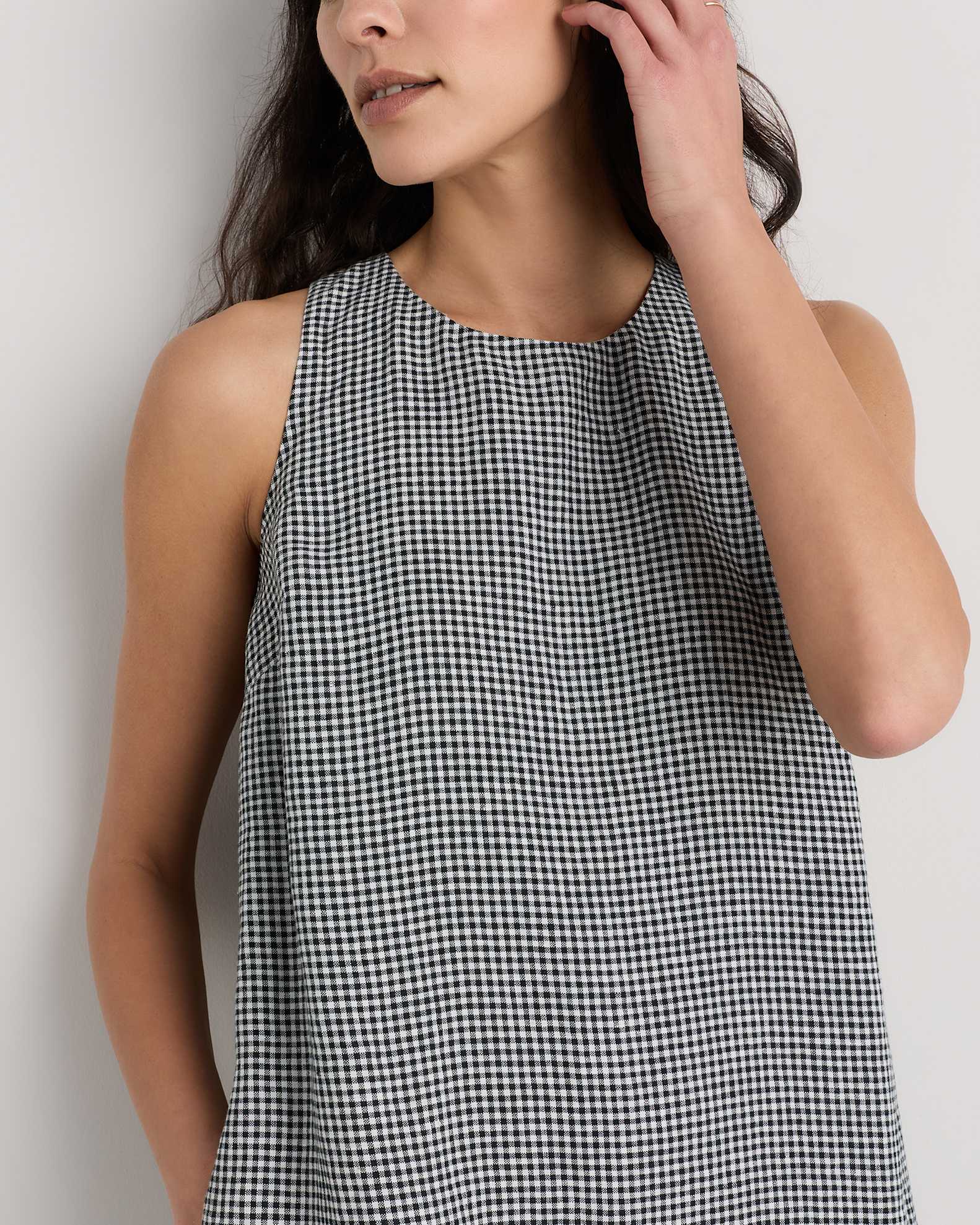 100% European Linen Tank Mini Dress in Classic Mini Gingham 100% European Linen Tank Mini Dress in Classic Mini Gingham