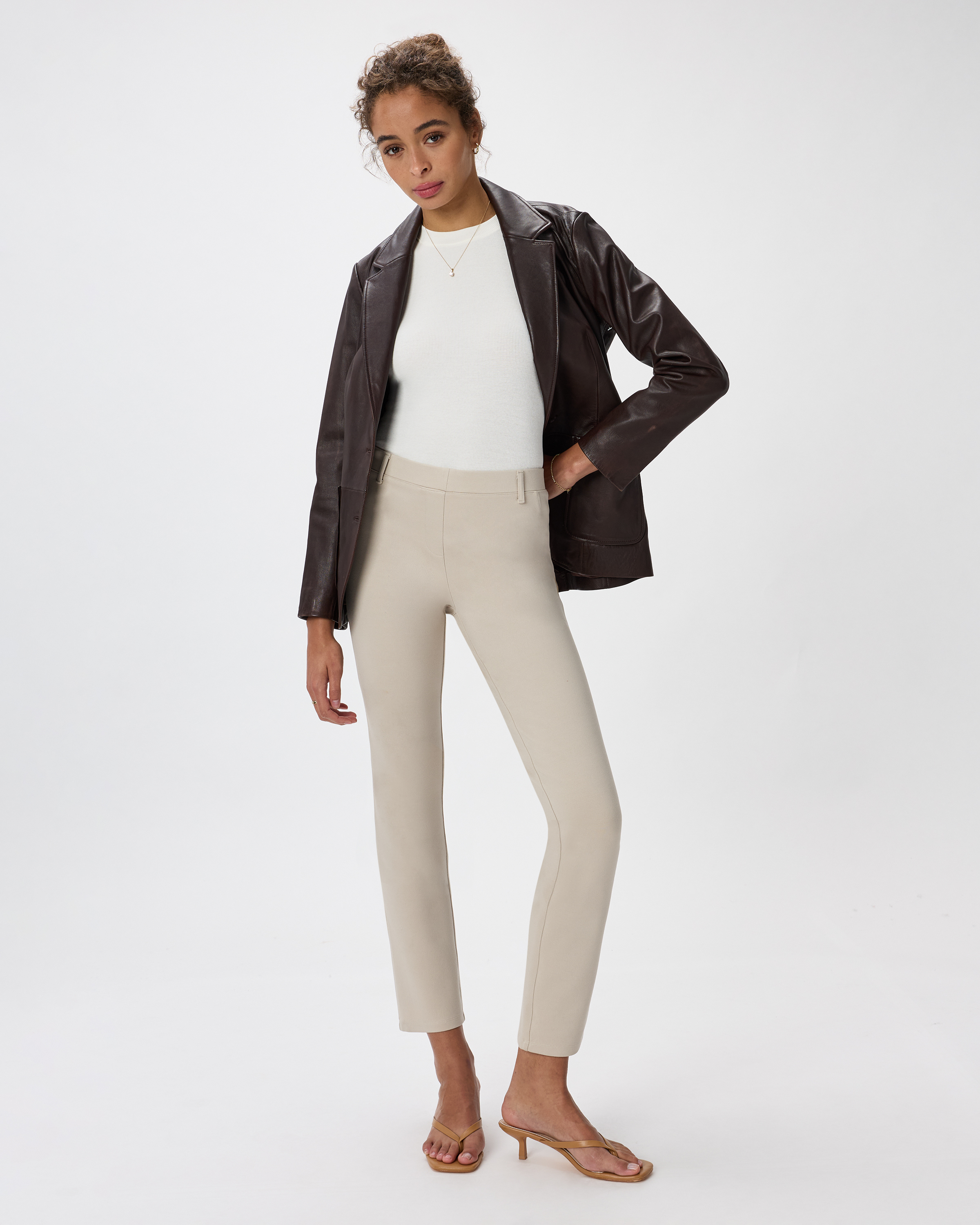 Ultra-Stretch Ponte Straight Leg Pants in Ecru