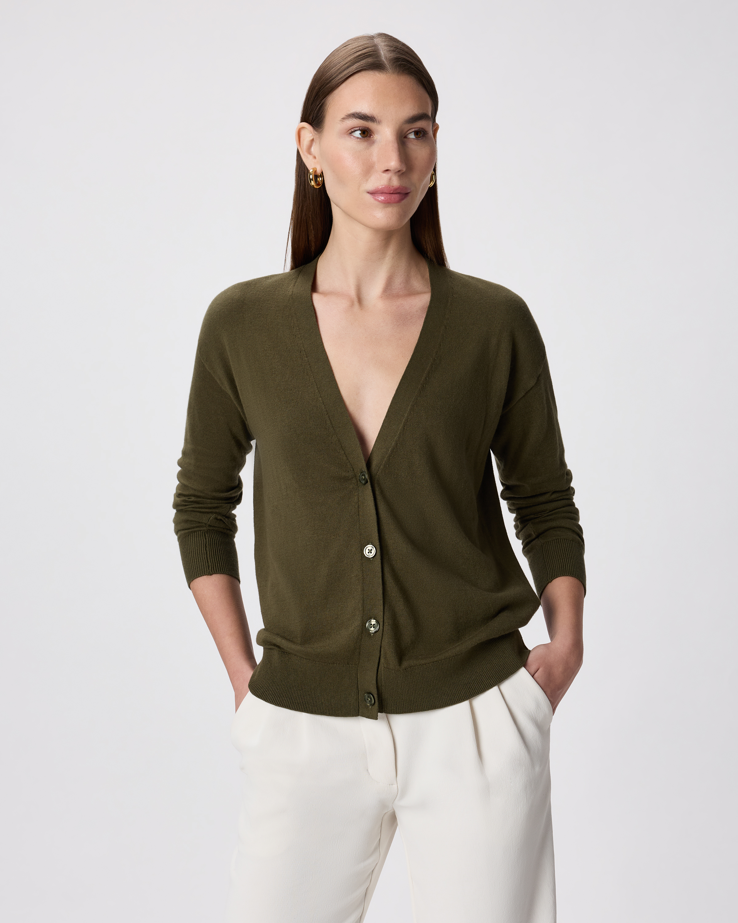 Olive Lightweight Cotton Cashmere Cardigan