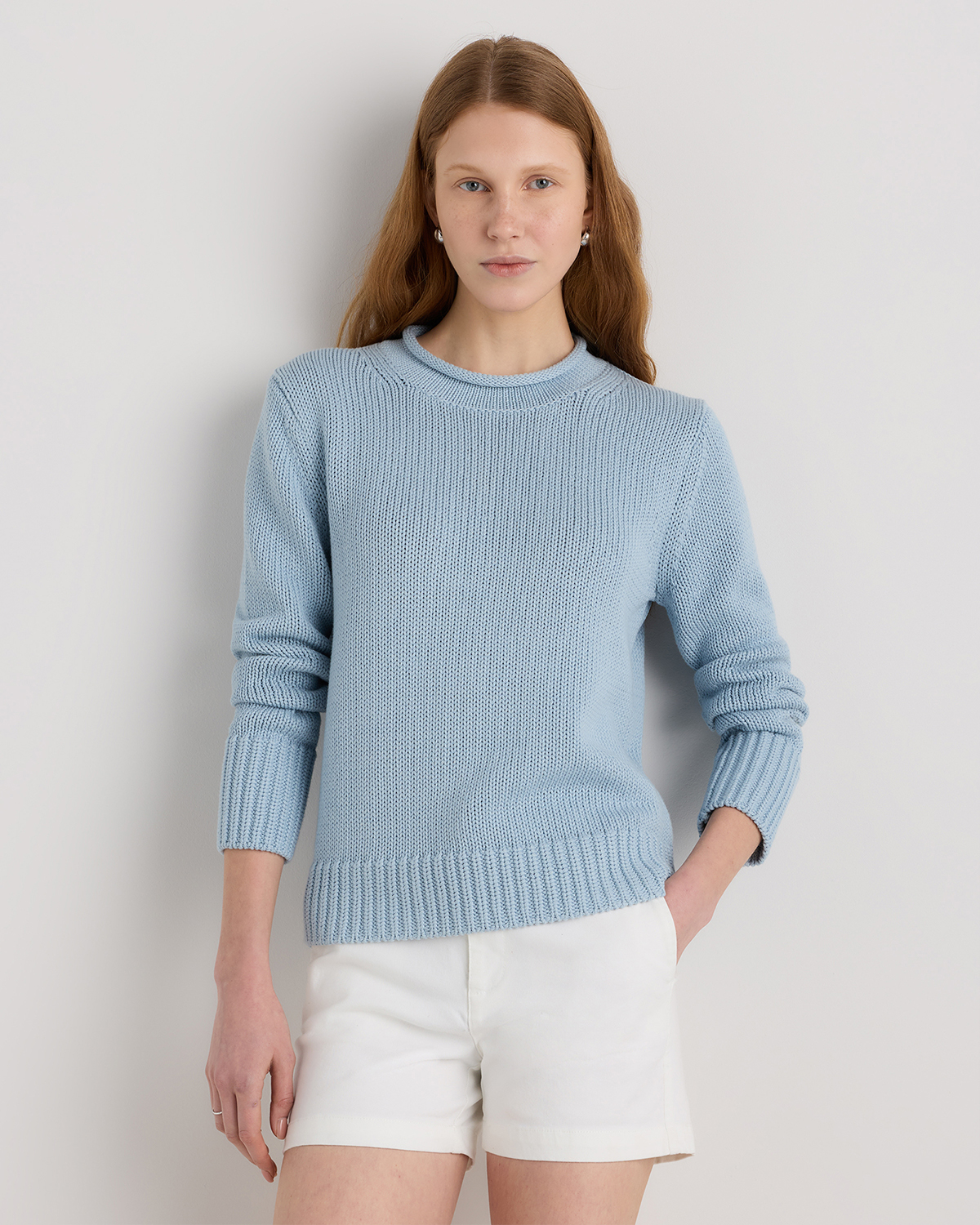 Sky Blue 100% Organic Cotton Roll Neck Sweater