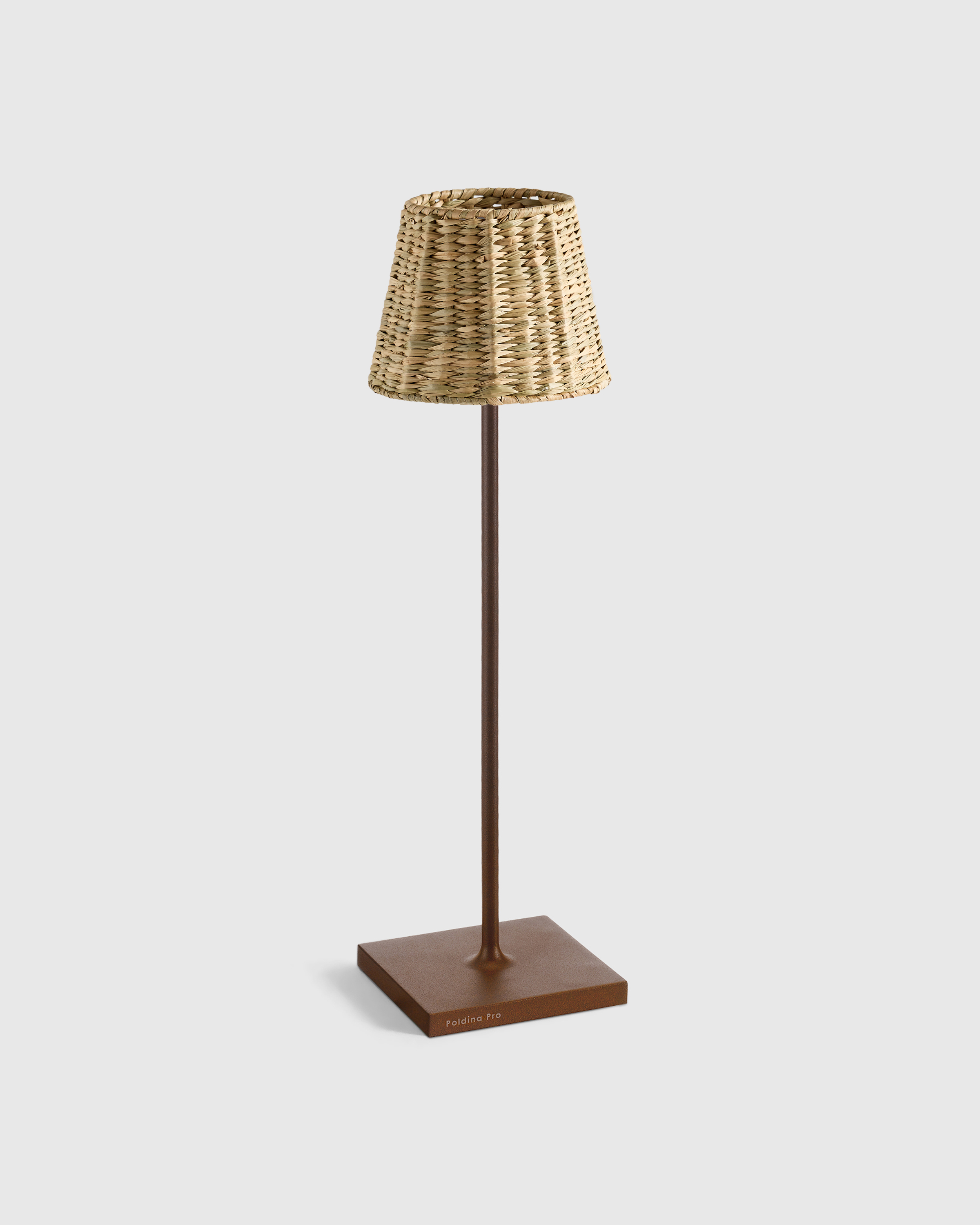 Rust Poldina Pro Rechargeable Table Lamp with Seagrass Shade by Zafferano