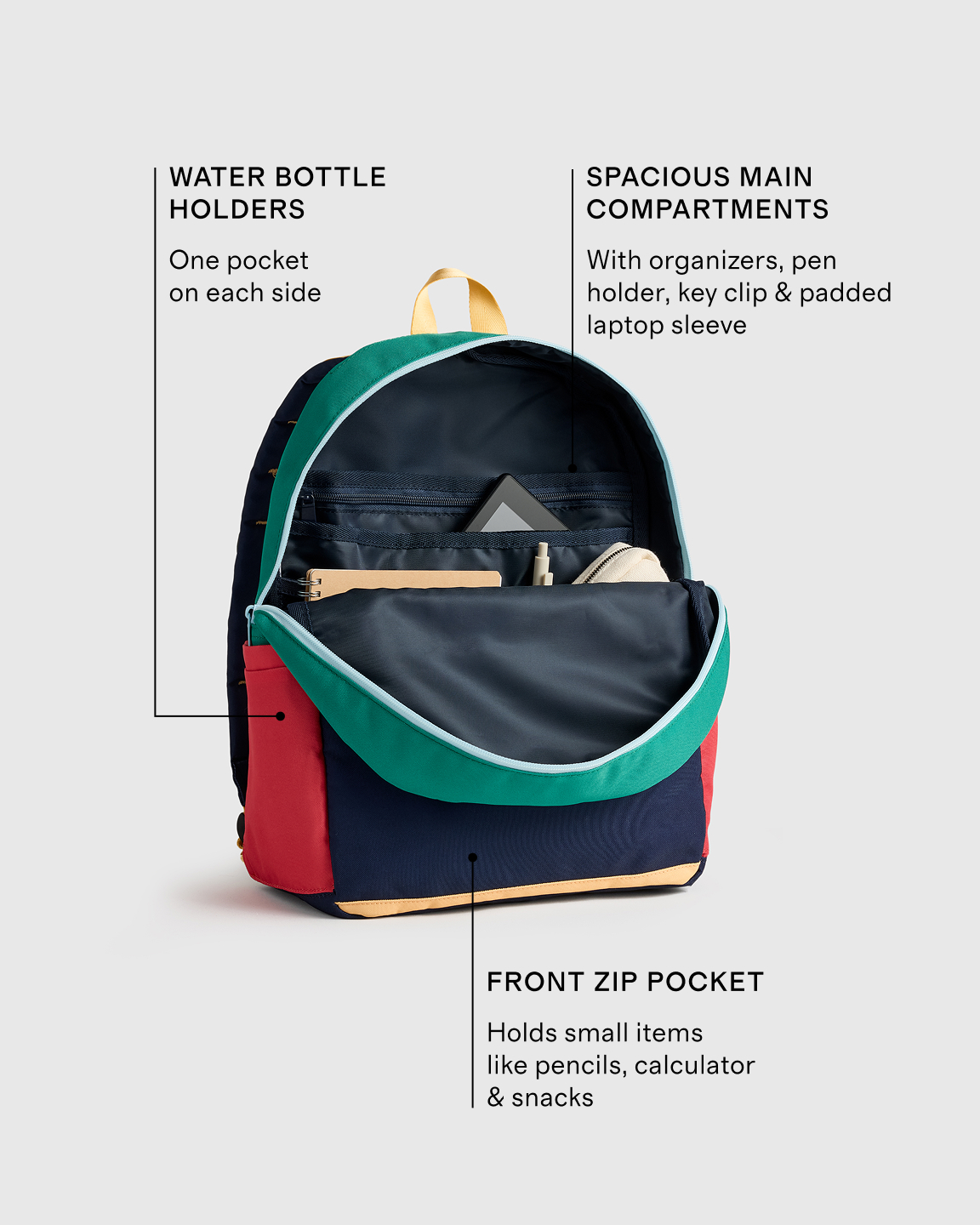 backpack with laptop sleave doubling as water sleav Diaper Sleeve in Black making it one of the best backpacks for upper elementary students who carry more books and need more organization than a single Dual laptop backpack? Best backpacks