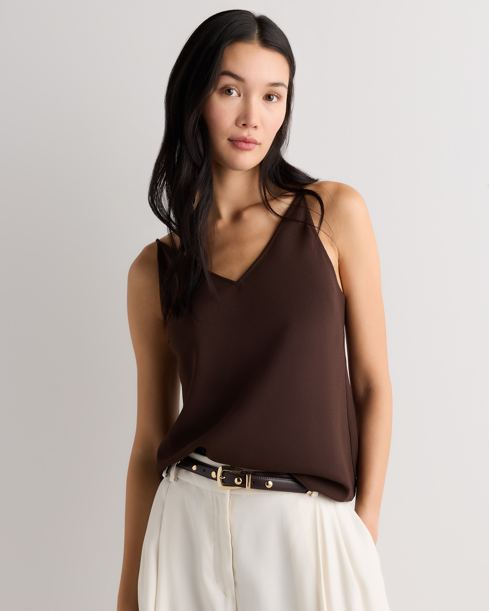 Coffee Bean Brown Matte V-Neck Cami
