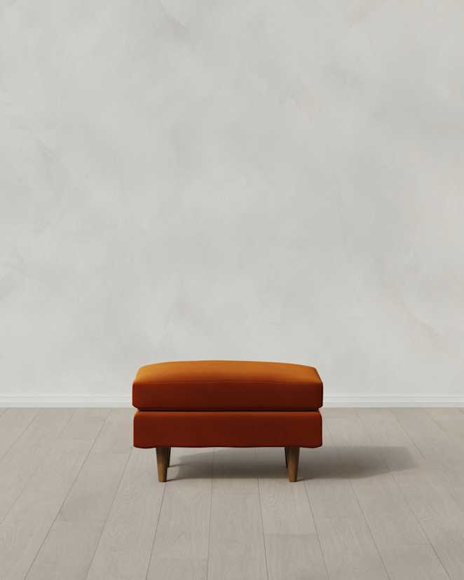 Rust Atlas Midcentury Ottoman in Performance Velvet