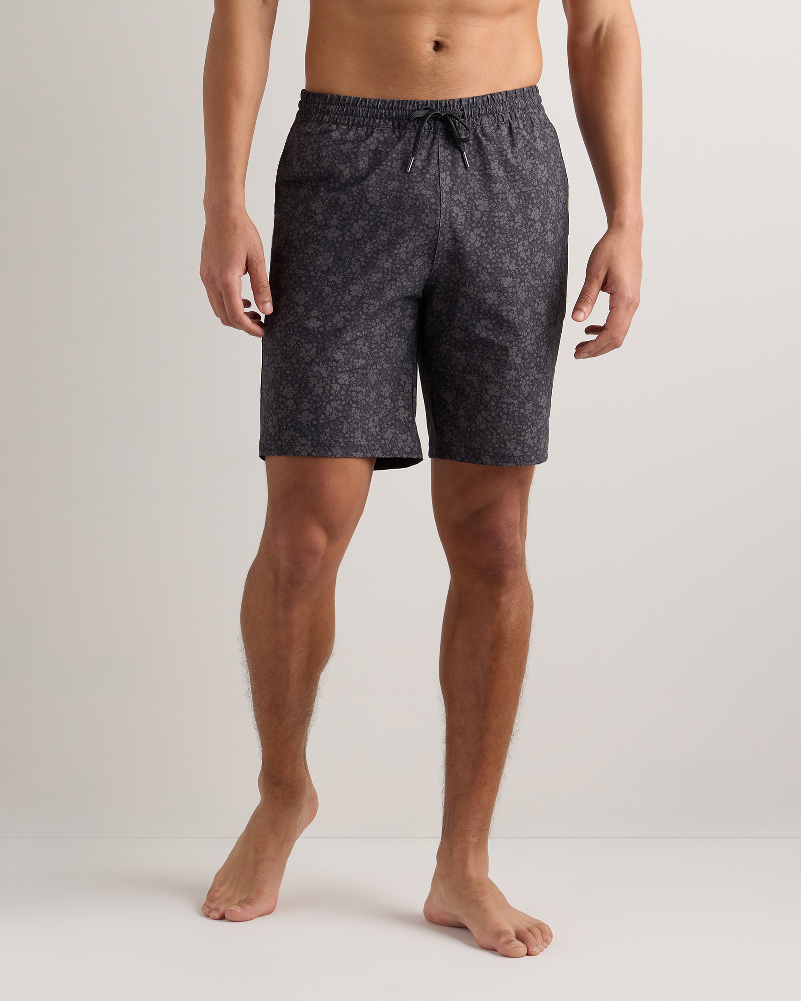 Grey Floral Italian Swim Trunks - 9"