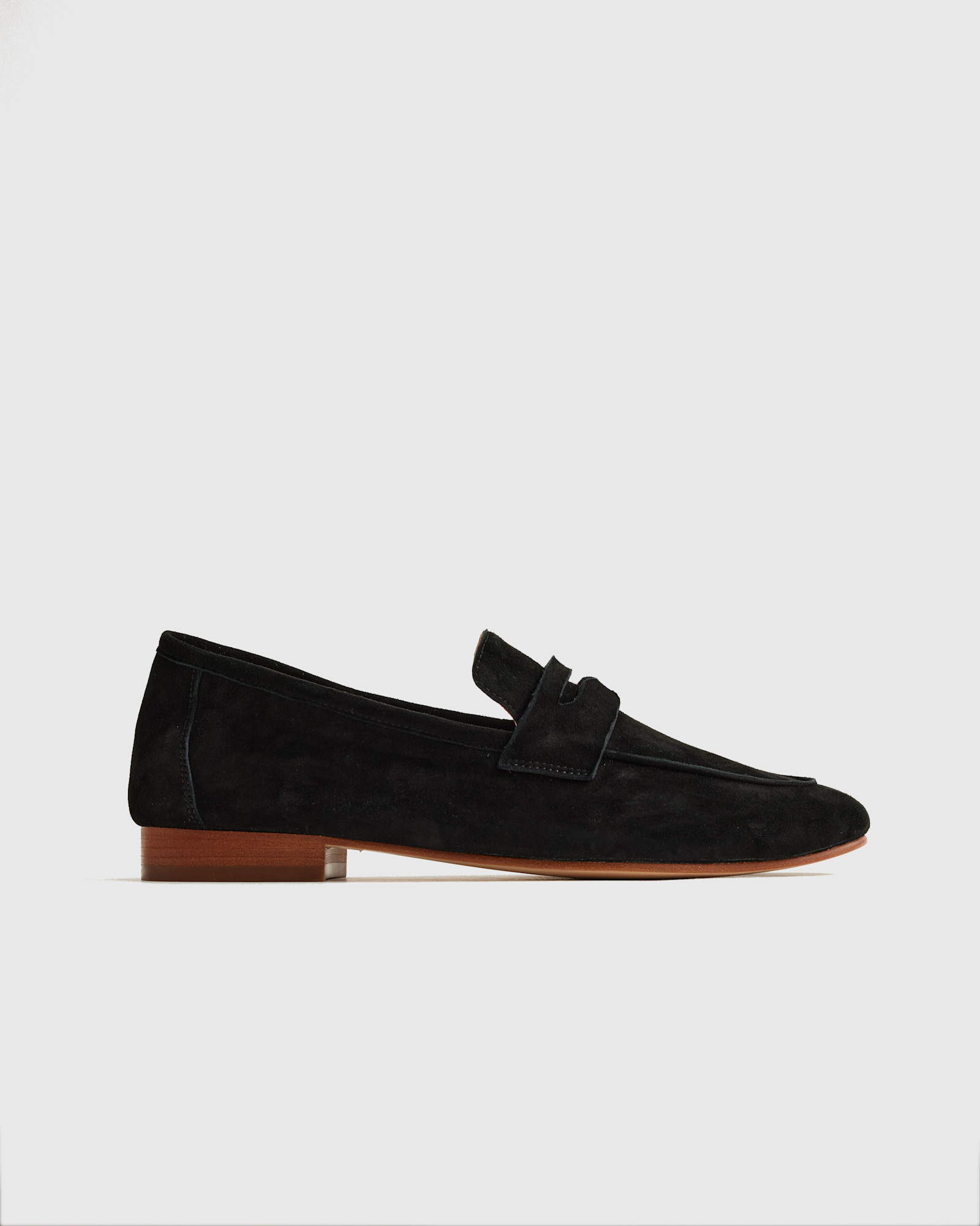 Quince Italian suede penny loafer in black, budget value pick