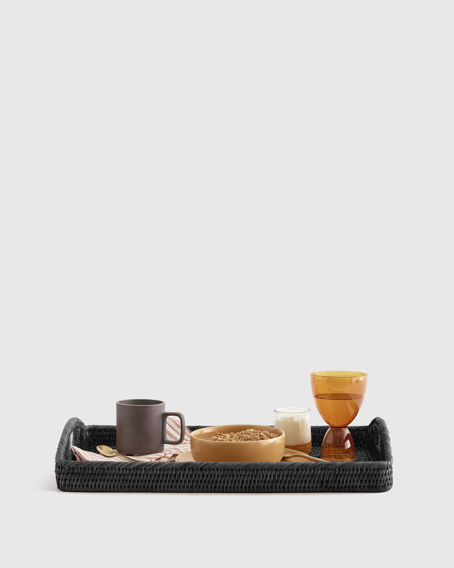 Handwoven Rattan Rectangular Tray with High Handles