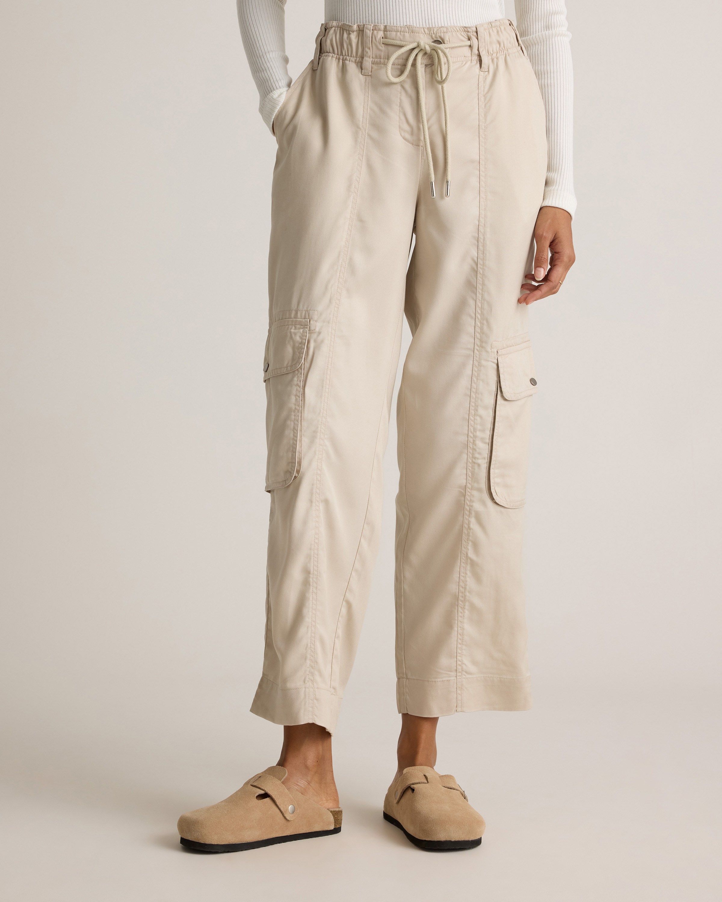 Women's Vintage Wash Tencel Drawstring Cargo Pants in Shale