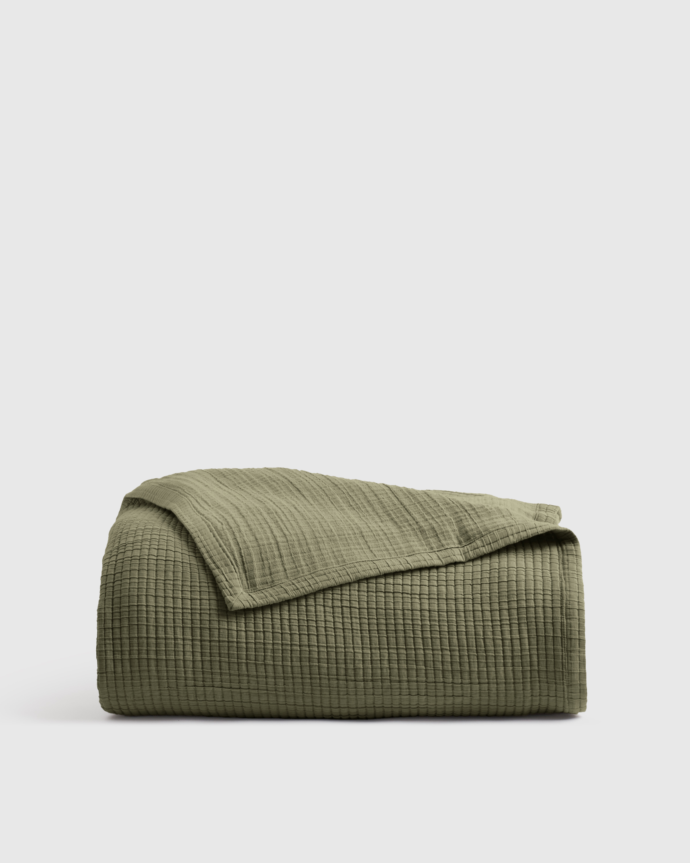 Olive Organic Ribbed Cotton Coverlet