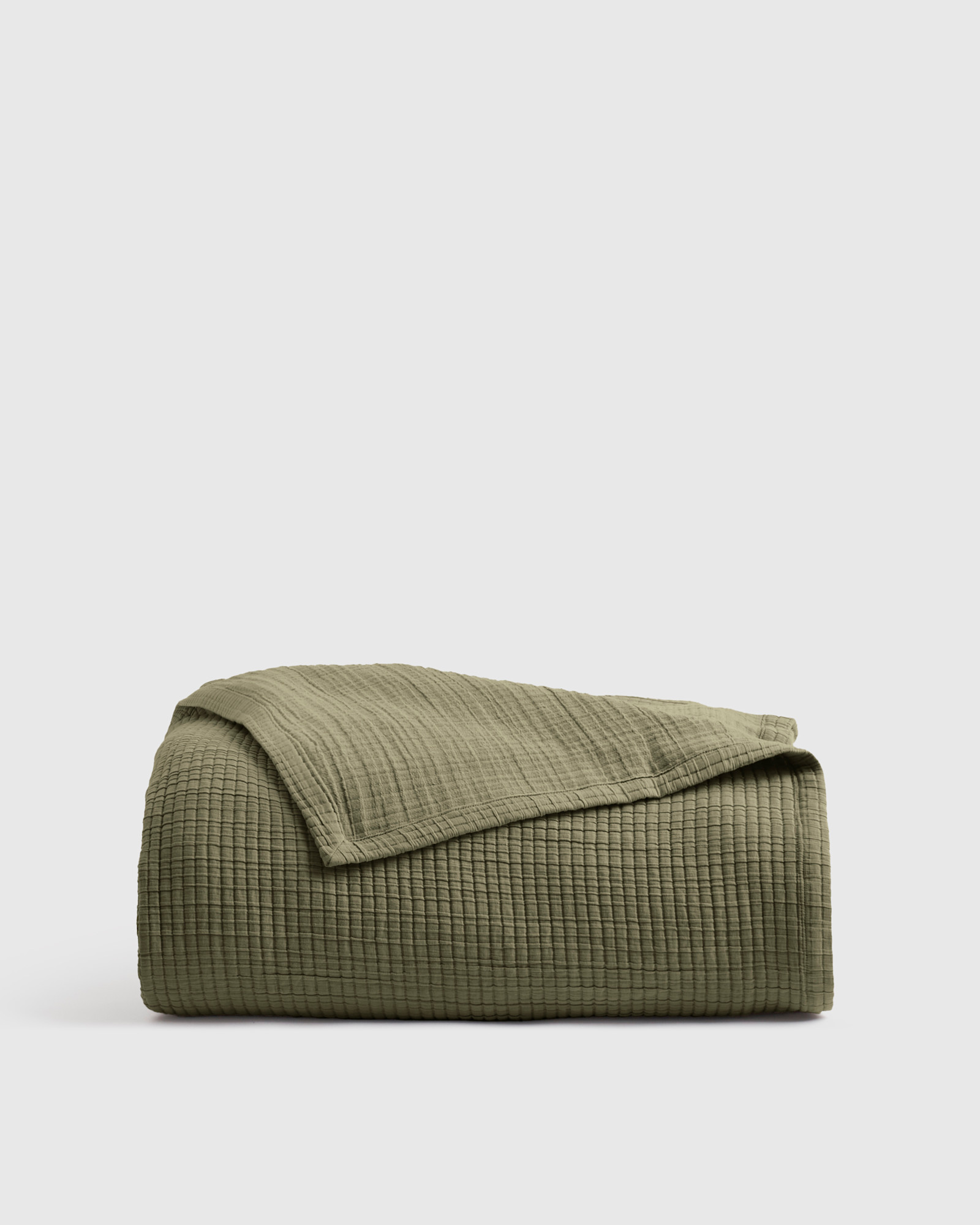 Organic Ribbed Cotton Coverlet Olive