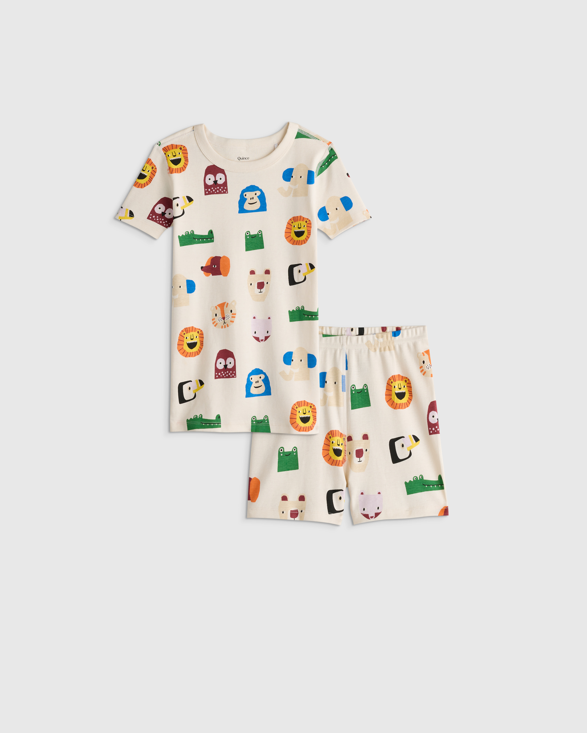 Animal Faces 100% Organic Cotton Short Sleeve and Shorts Pajama Set