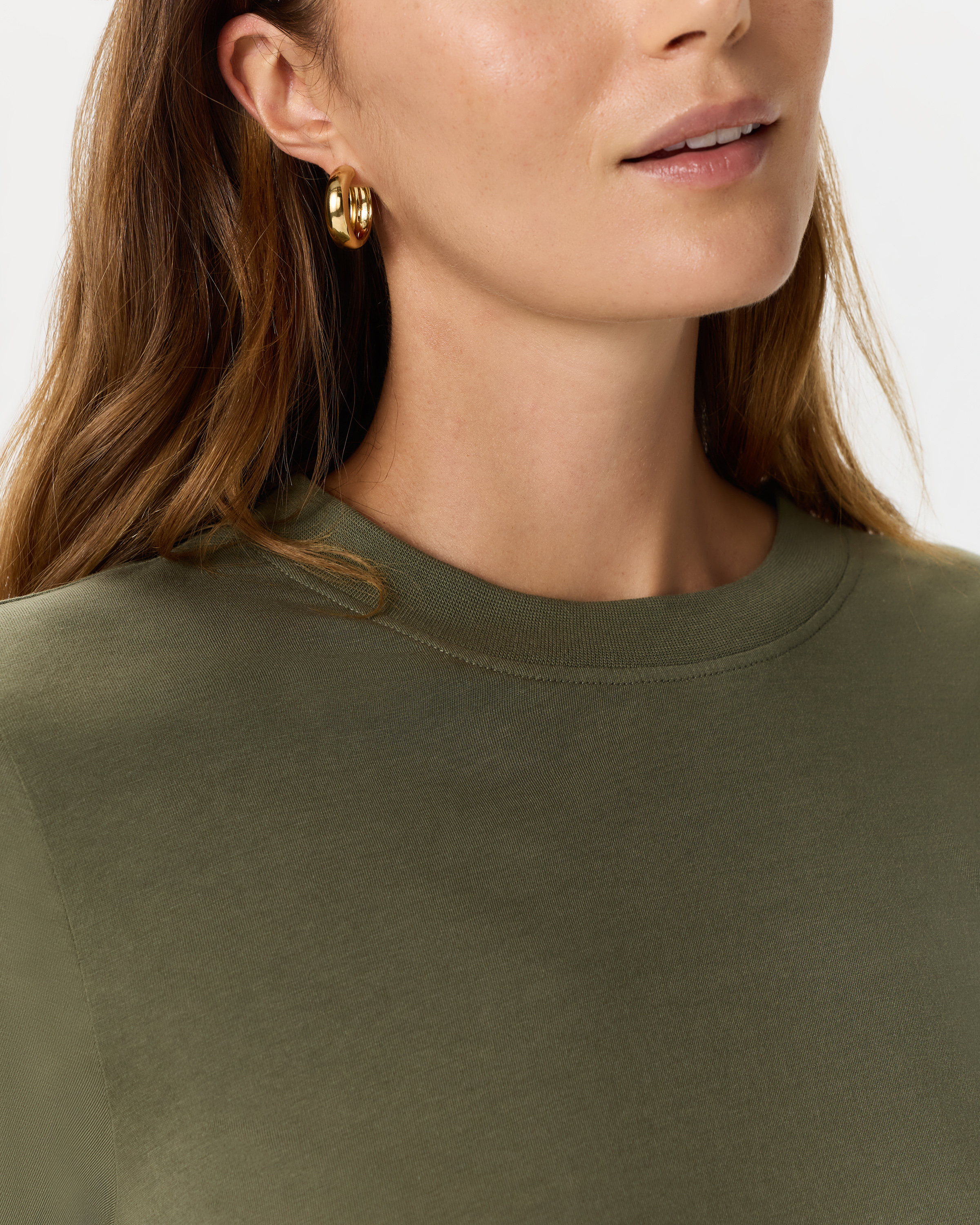 Cotton Modal Relaxed Long Sleeve Tee in Dark Olive