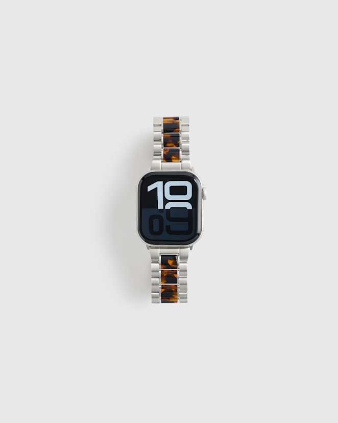 Silver / Ginger Tortoise Stainless Steel & Acetate Bracelet Smartwatch Band