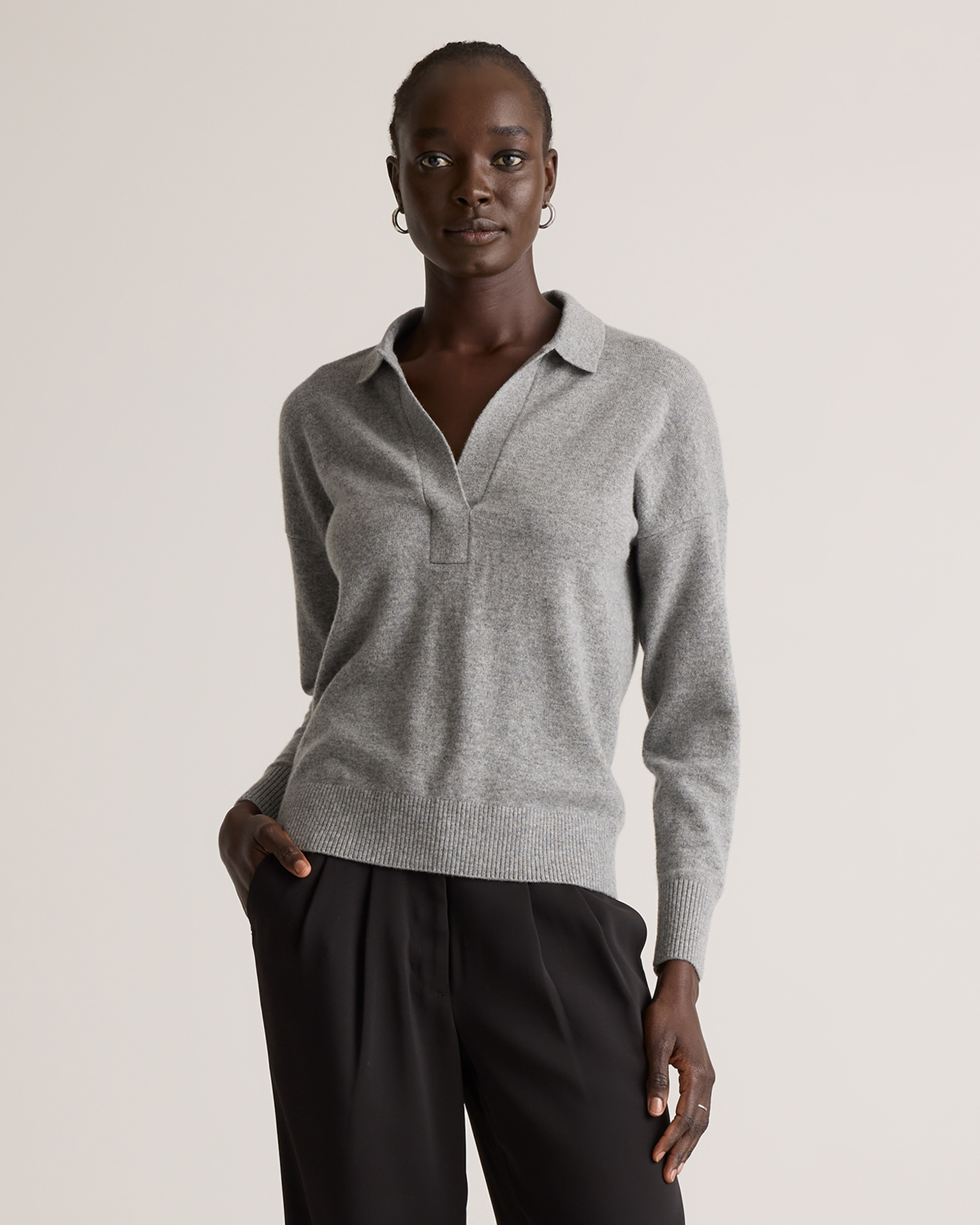 heather-grey Mongolian Cashmere Polo Sweater