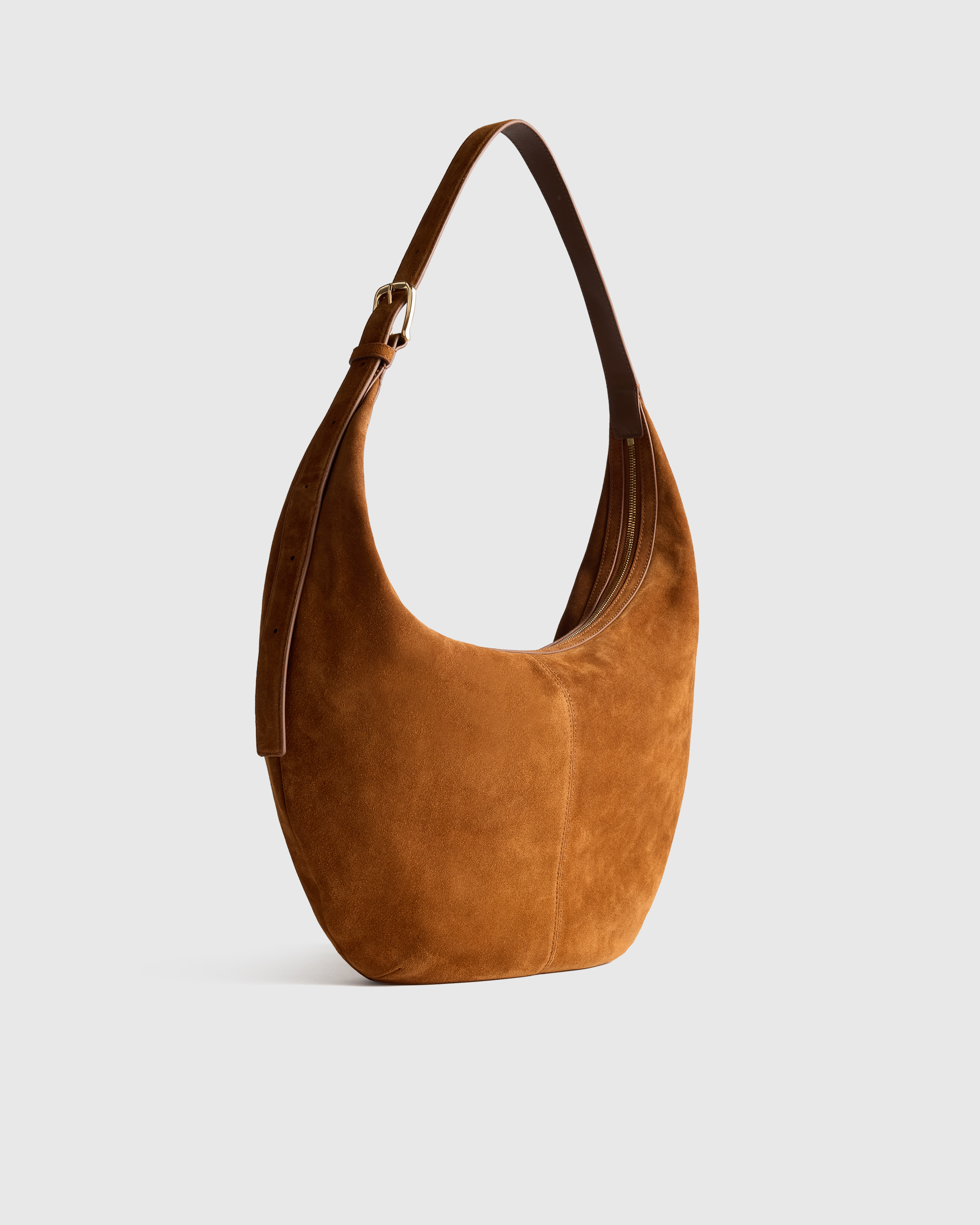 Italian Suede Crescent Shoulder Bag in Whiskey