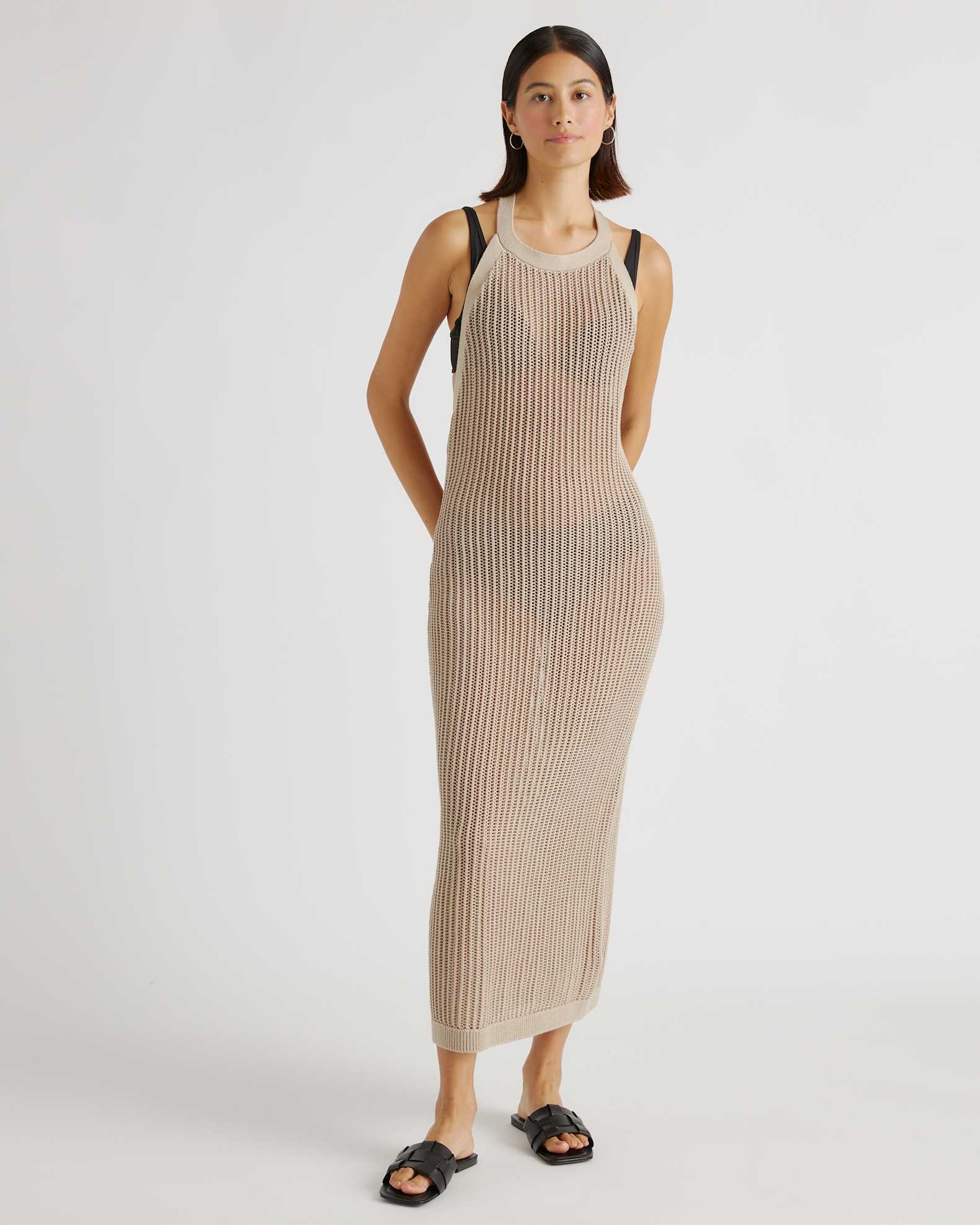 Quince Women's Open-Knit Cover-Up Maxi Dress, Size XL, Beige - 100% Organic Cotton, Perfect for Beach Days & Sightseeing Quince Women's Open-Knit Cover-Up Maxi Dress, Size XL, Beige - 100% Organic Cotton, Perfect for Beach Days & Sightseeing
