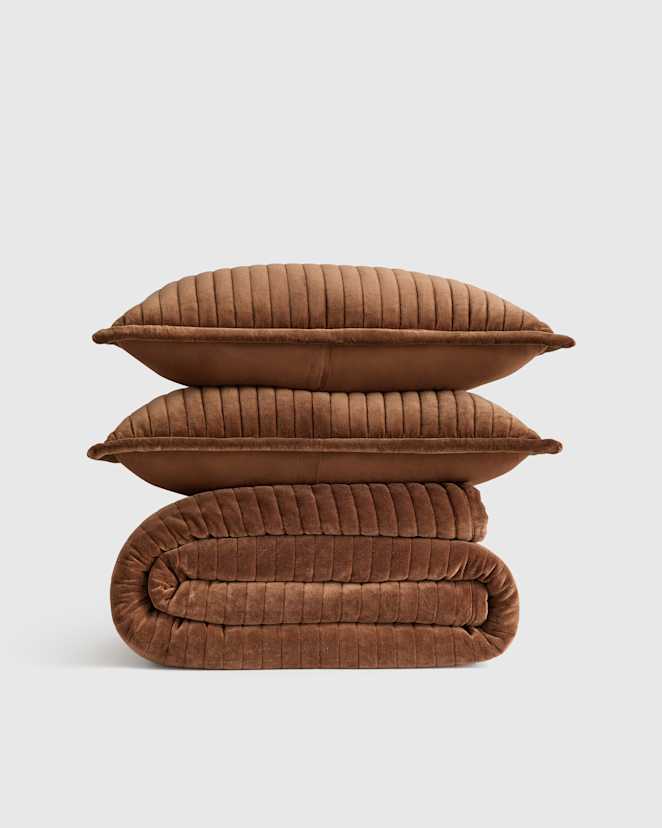 Chestnut Cotton Velvet Horizontal Channel Quilt Set