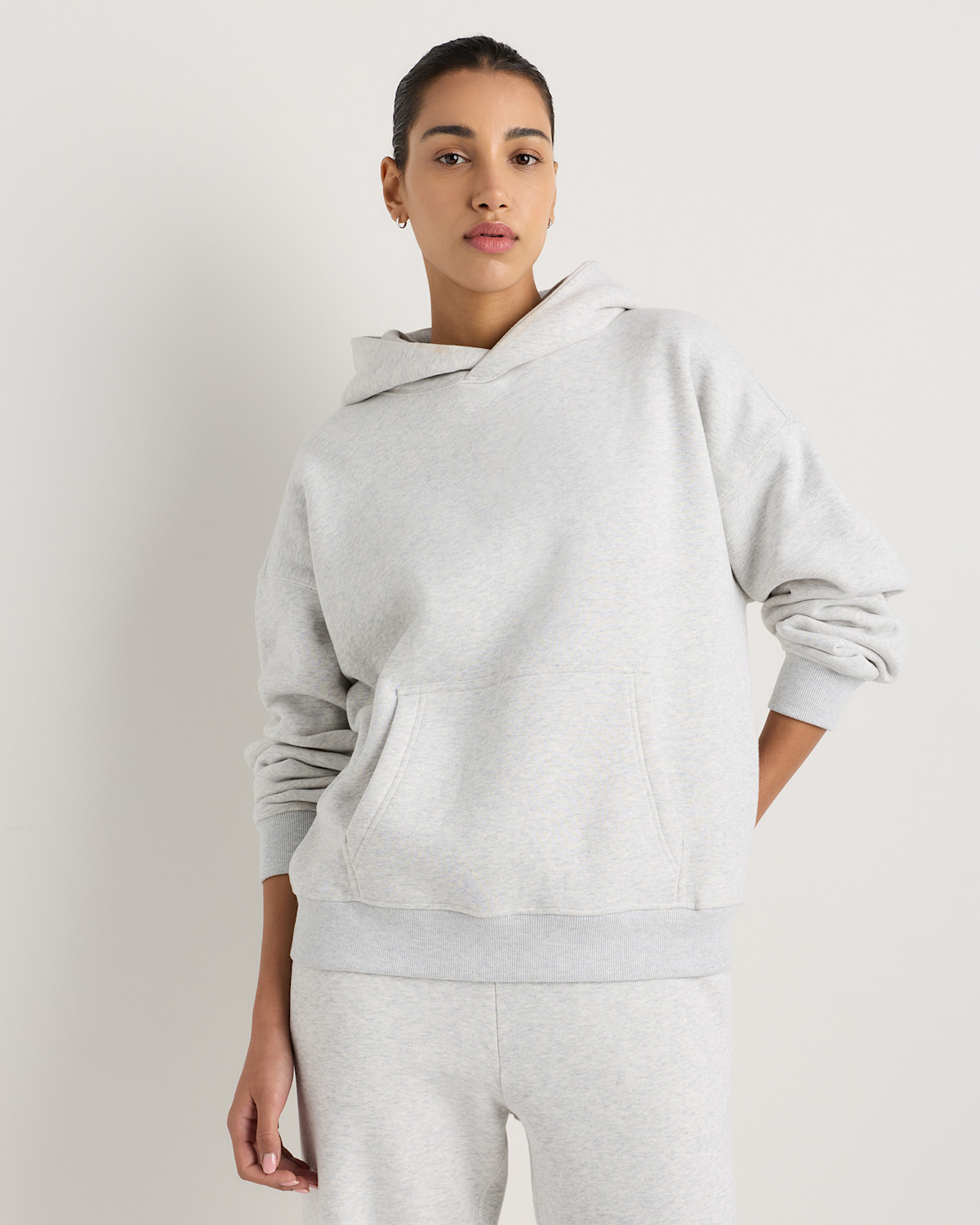 Quince Everyday Fleece Hoodie in Light Heather Grey