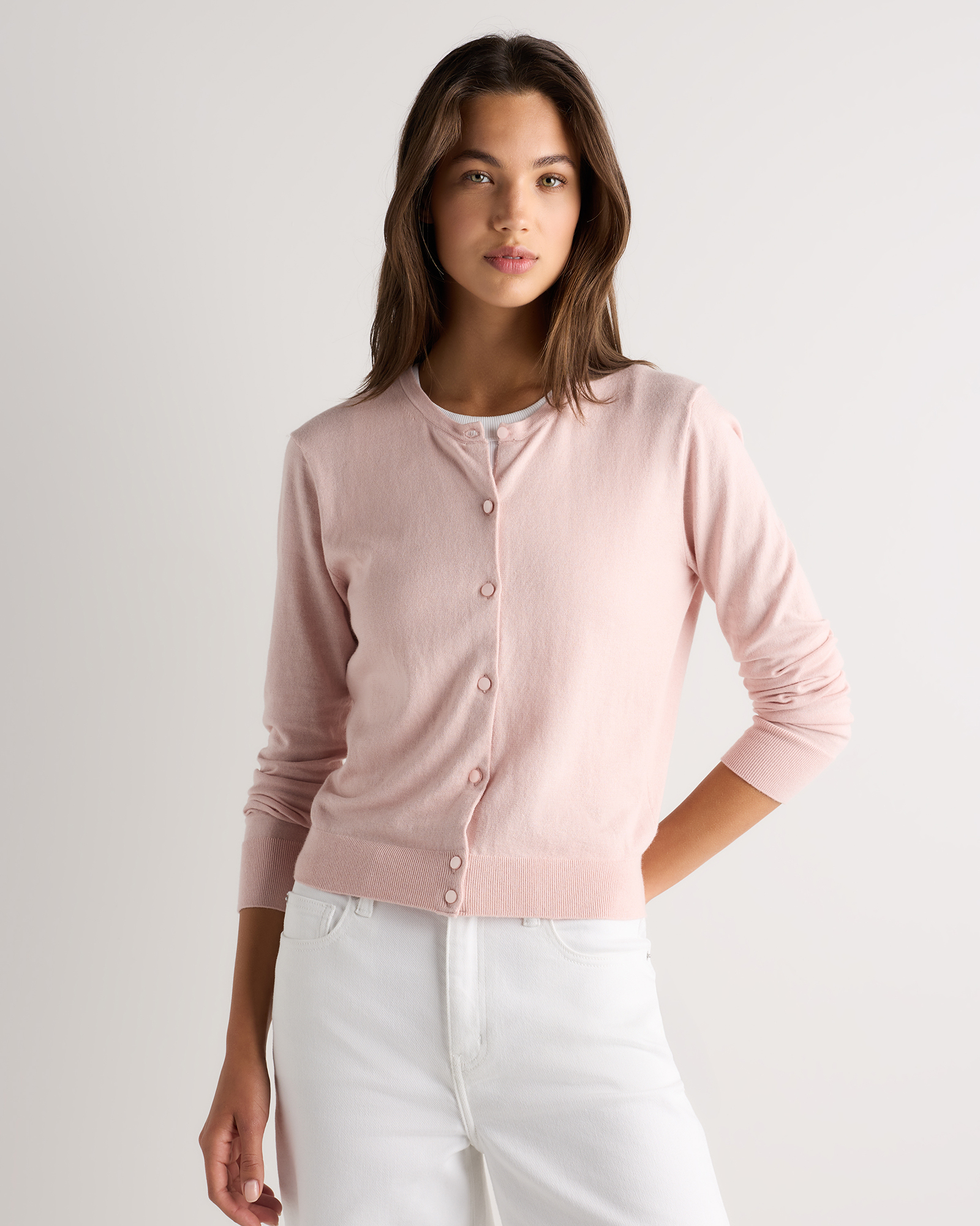Sugar Stone Lightweight Cotton Cashmere Crew Cardigan