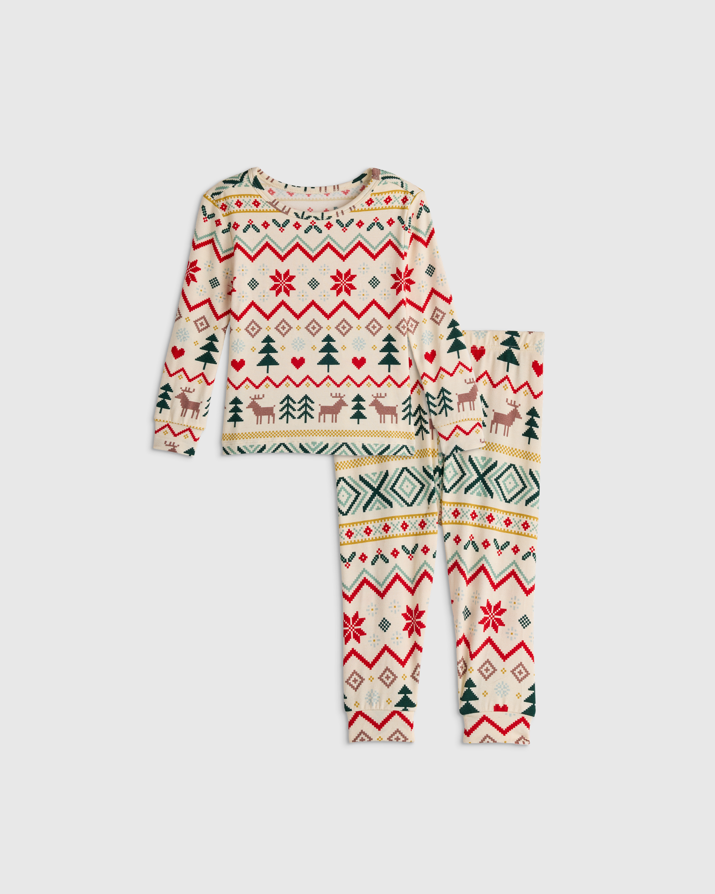 U--820 BABY Bamboo Long Sleeve and Pant Pajama Set Fairisle Scene