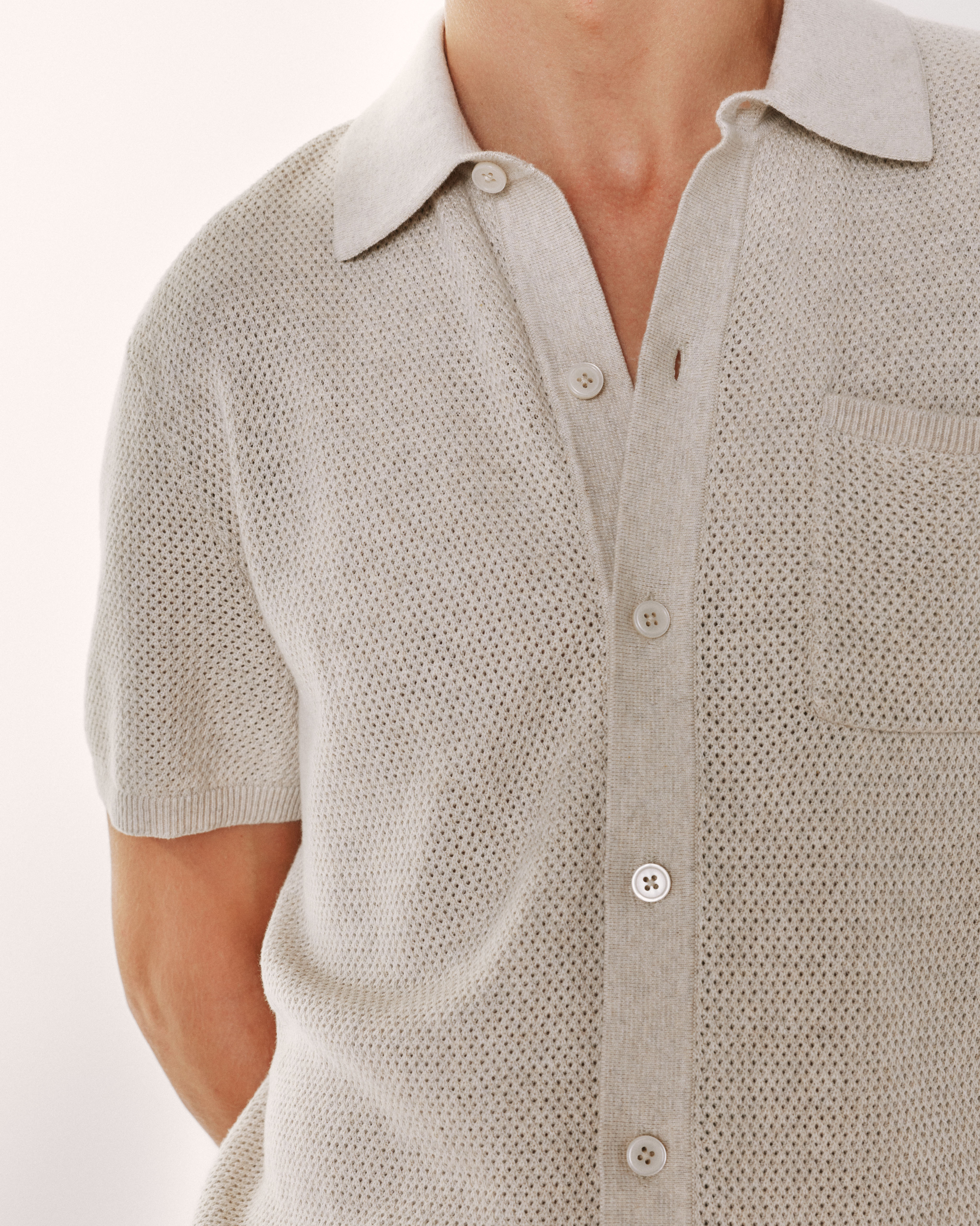 100% Organic Cotton Mesh-Stitch Button-Up Sweater Polo