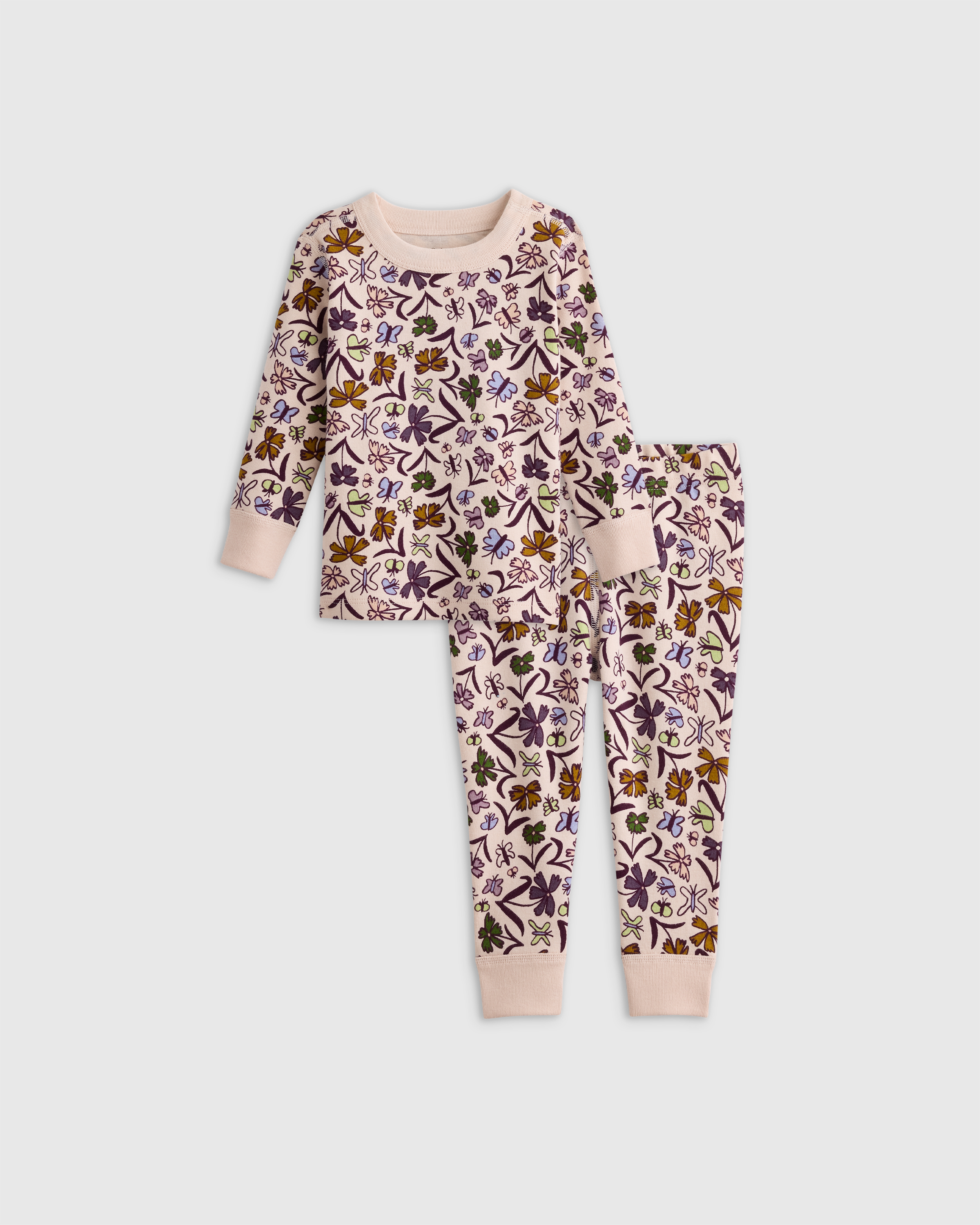 Butterfly Floral 100% Organic Cotton Long Sleeve and Pant Pajama Set