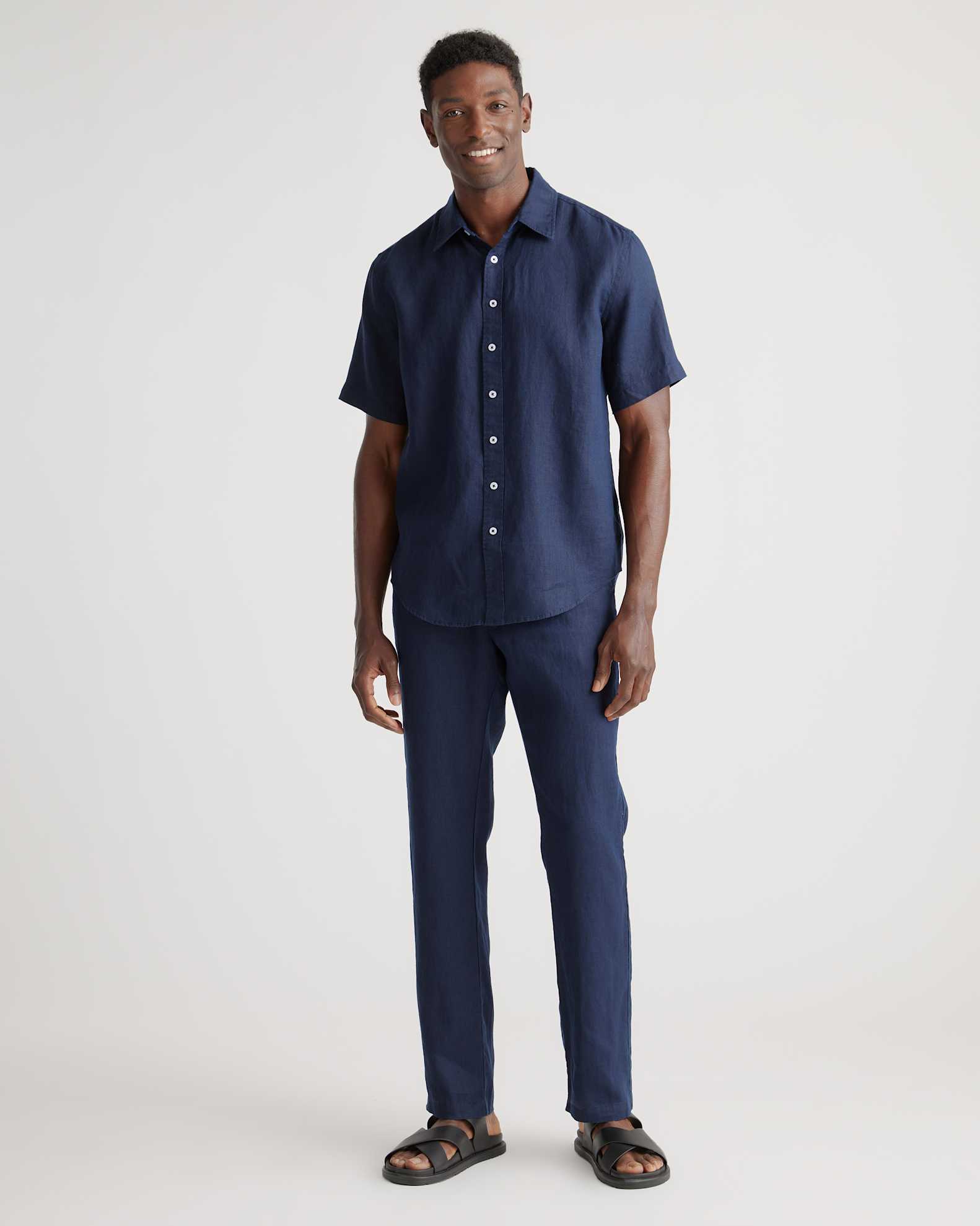 Men's 100% European Linen Relaxed Short Sleeve Shirt in Deep Navy, Size XS by Quince Men's 100% European Linen Relaxed Short Sleeve Shirt in Deep Navy, Size XS by Quince