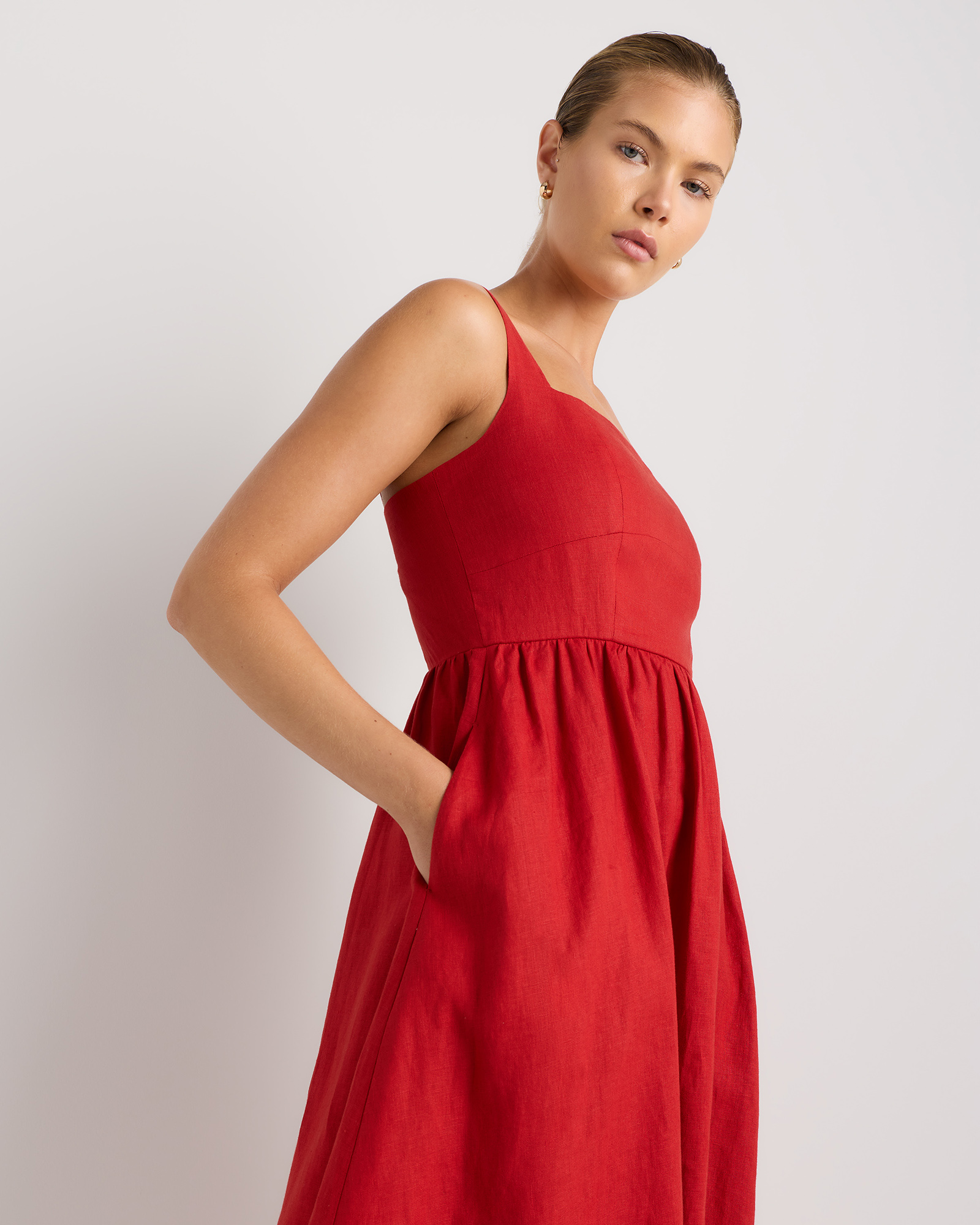 slim fit dress slacks Linen Fit-and-Flare Midi Dress – The Prancing Hare main image 1