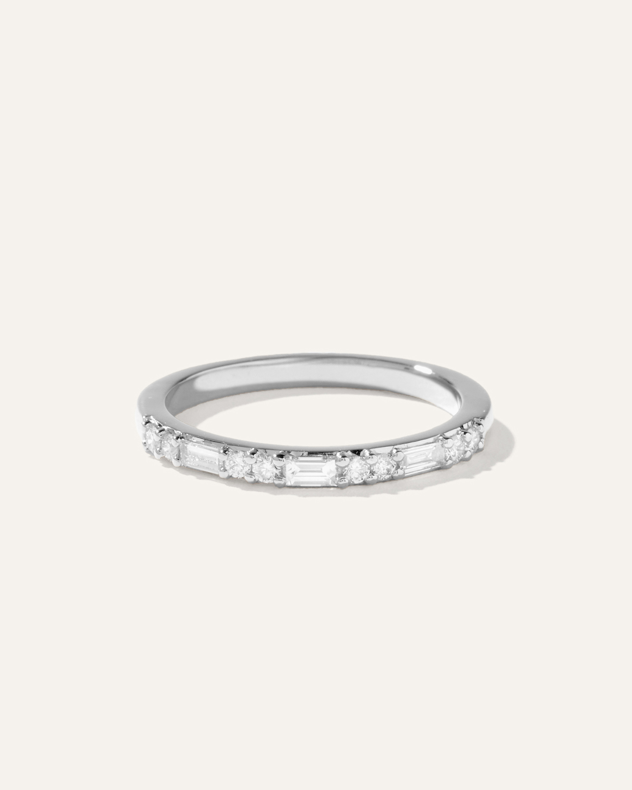 White Gold 14K Gold Lab Grown Diamond Alternating Baguette & Round Band