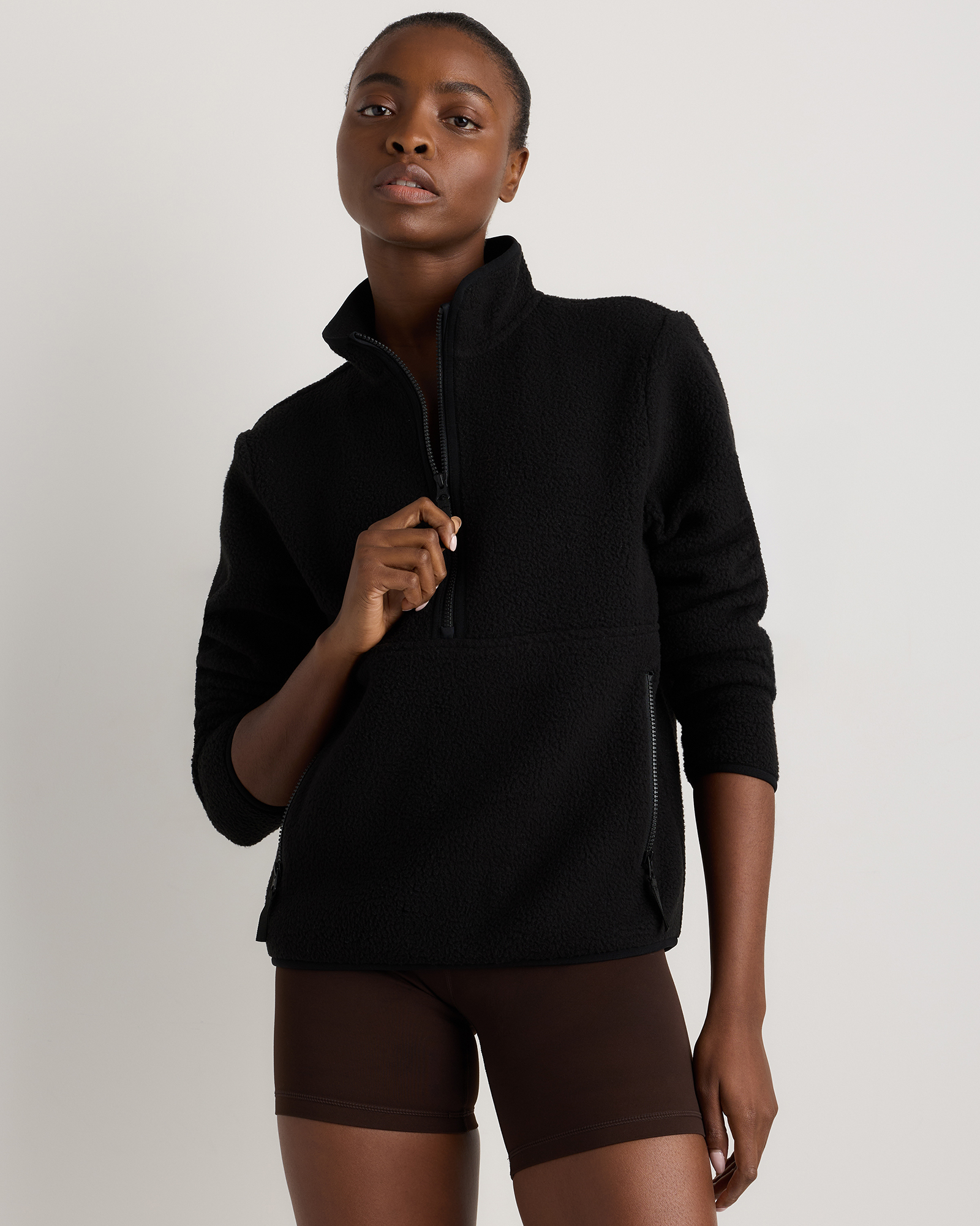 Black Sherpa Half-Zip Jacket