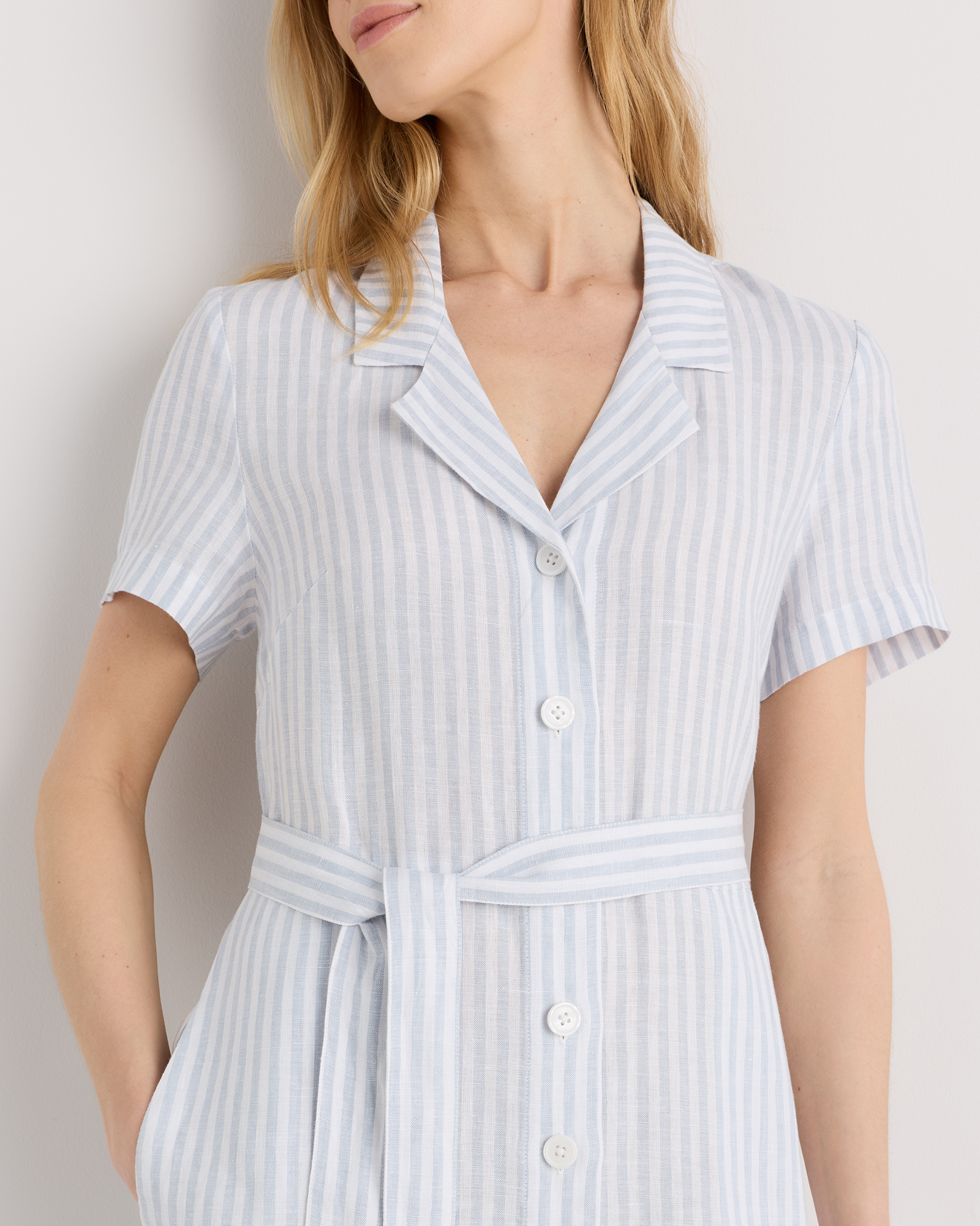 lightweight linen dress fabric lightweight linen angle to front side seam short sleeve dress with collar (tincture) TINCTURE / 0 main image 1