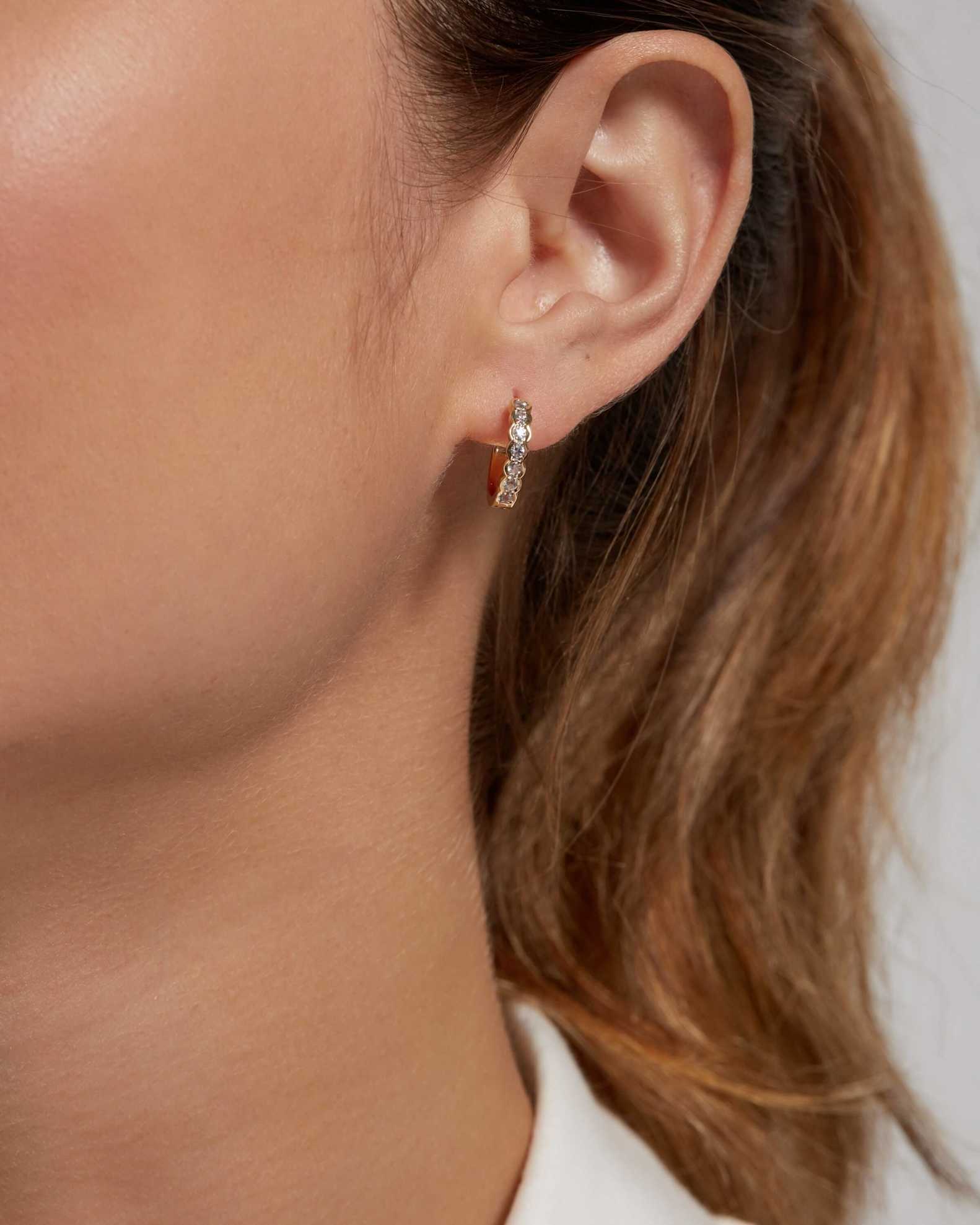 White Sapphire Huggie Hoops