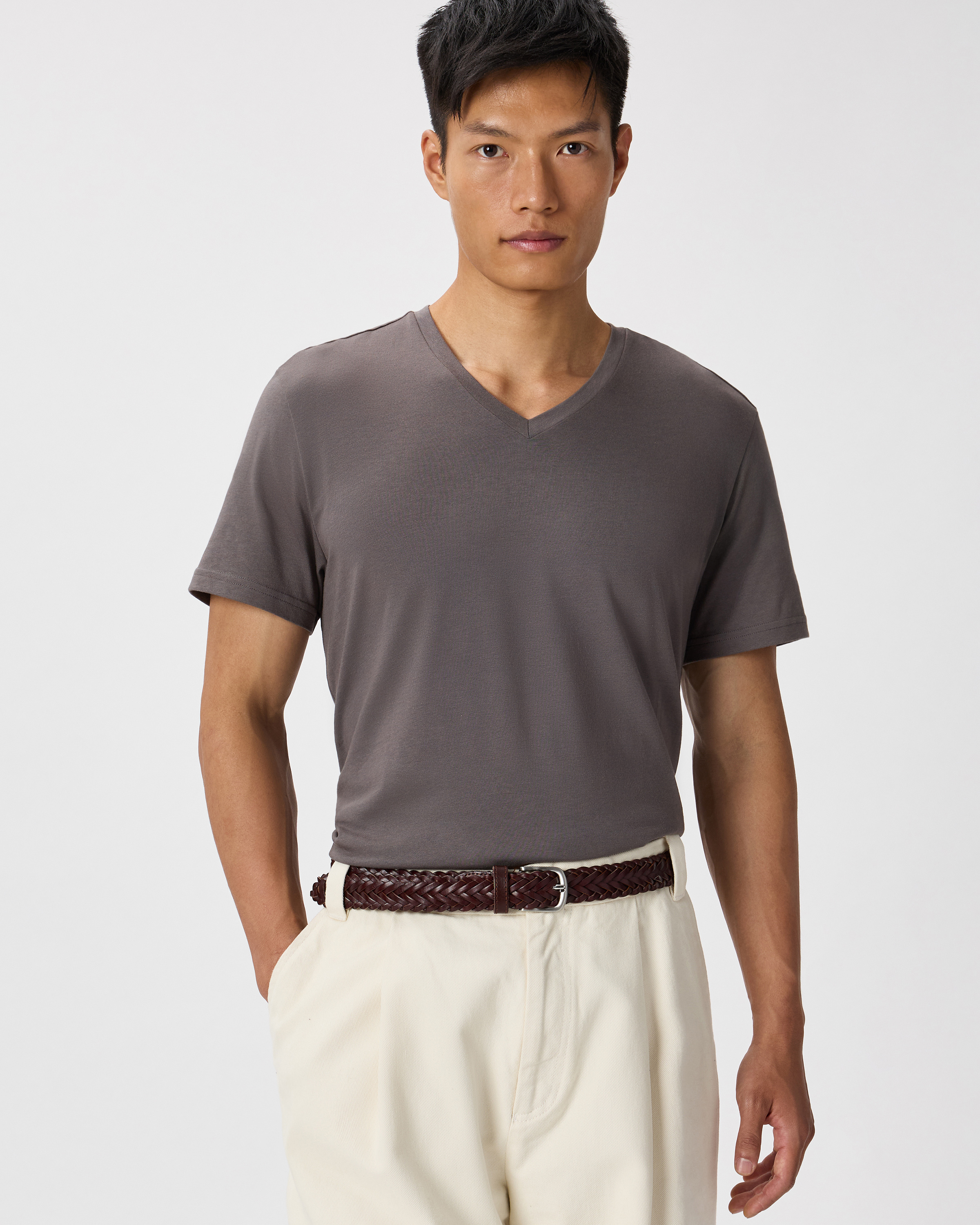 Dark Gull Grey Men's Cotton Modal V-Neck Tee