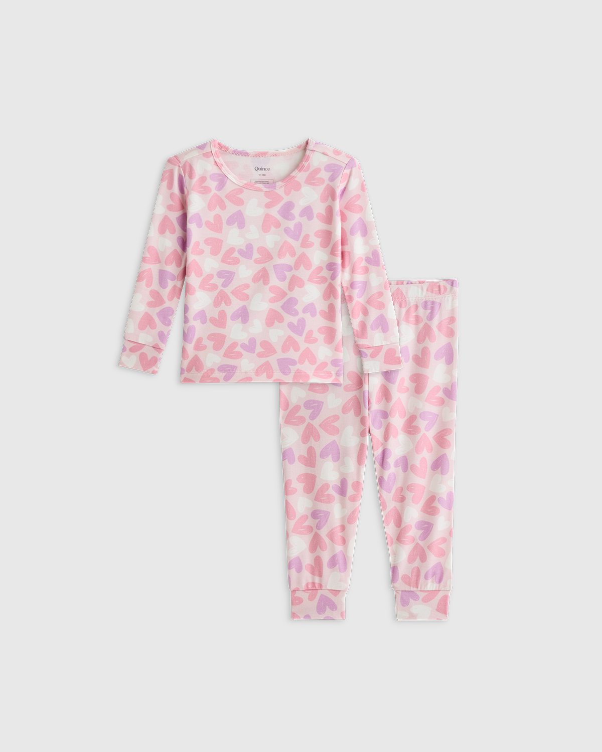 Quince Bamboo Long Sleeve Pants Pajama Set In Lavender Hearts