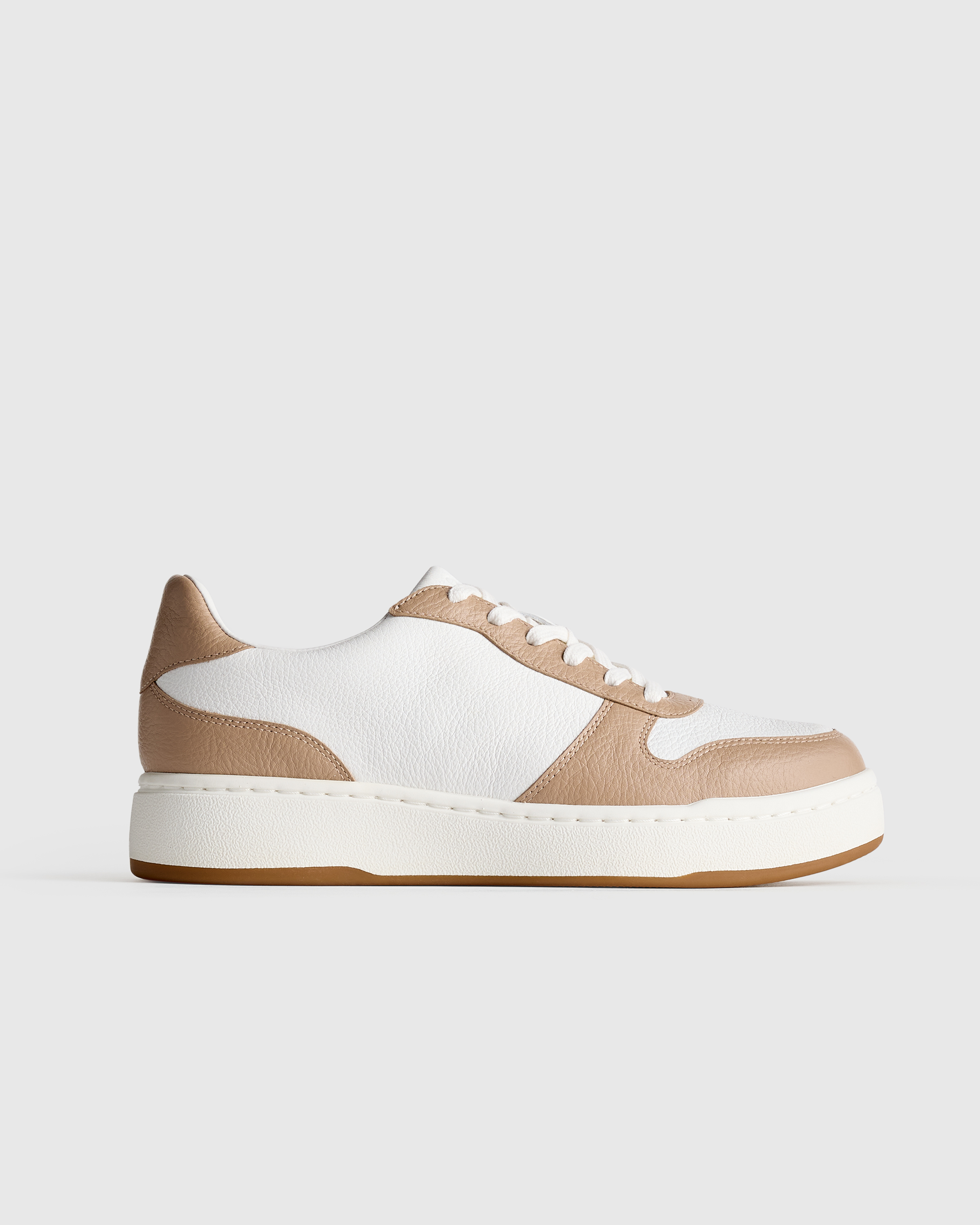 White/Taupe Full-Grain Leather Comfort Court Sneaker