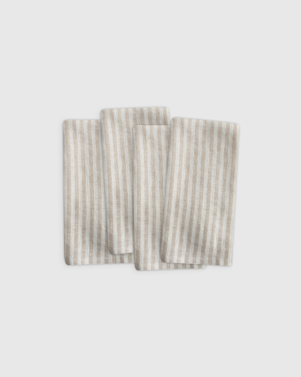 Natural/White Stripe Serviettes de table en lin européen à rayures