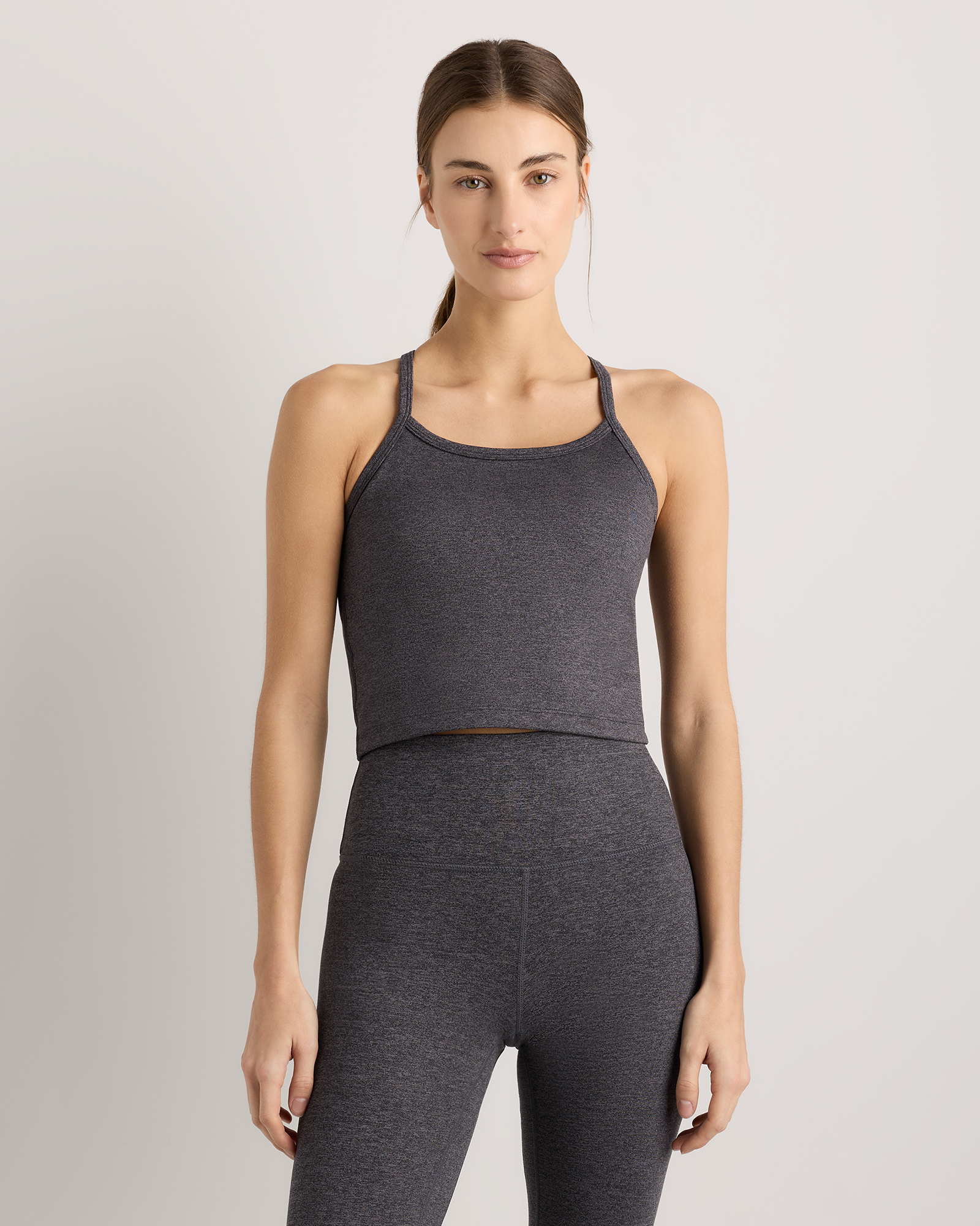 Heather Charcoal Ultra-Soft Y-Back Cropped Bra Tank