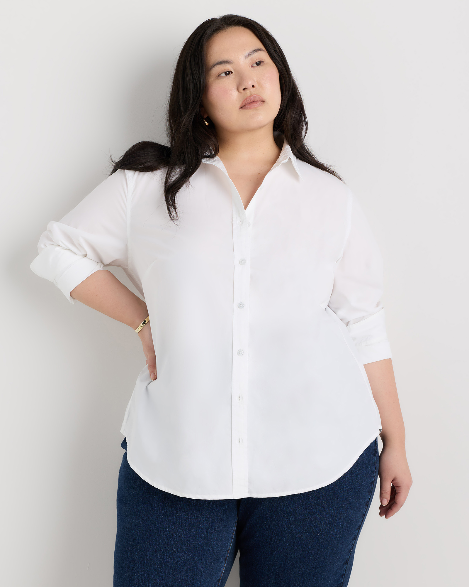 Classic White 100% Organic Cotton Poplin Long Sleeve Shirt