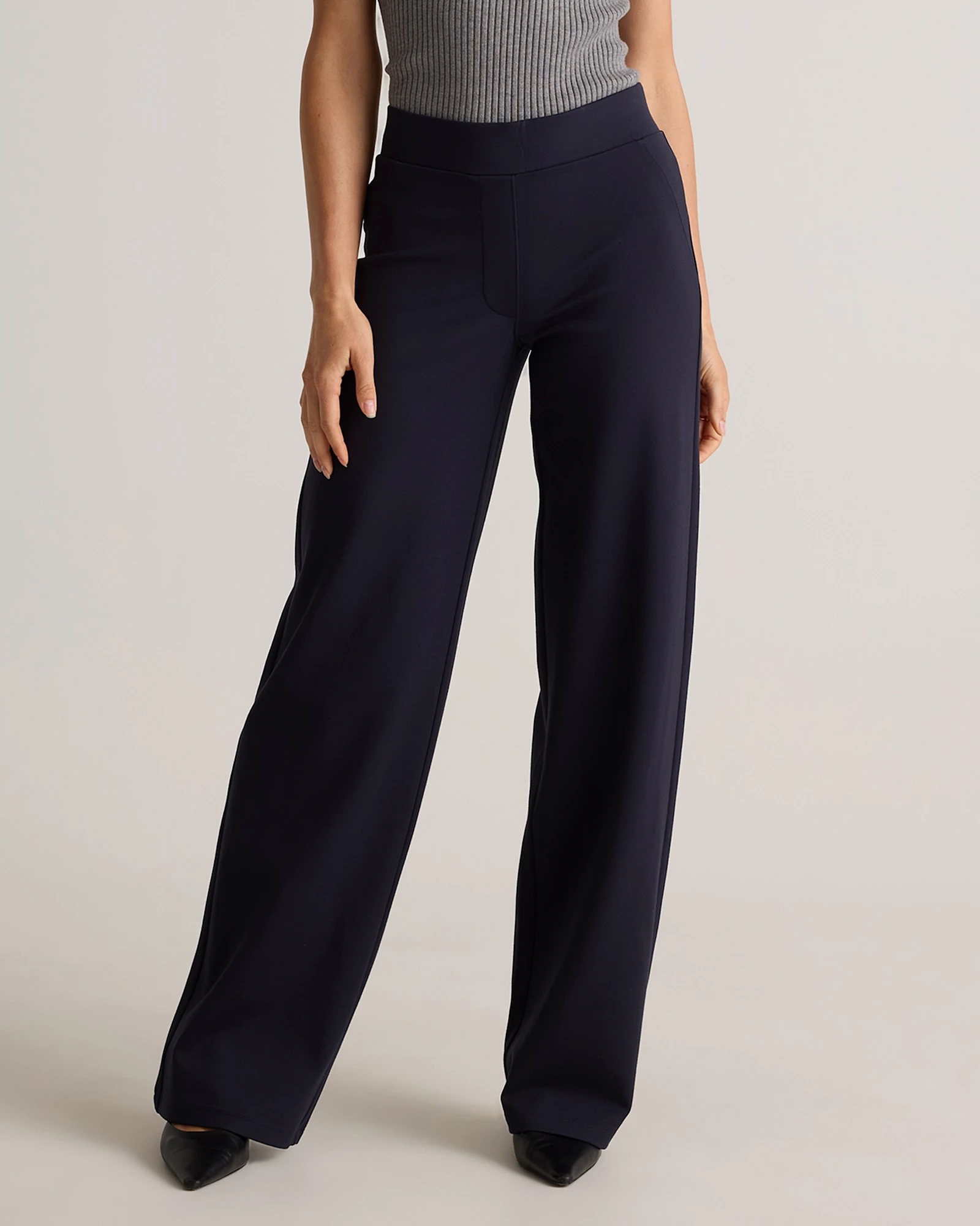Ultra-Stretch Ponte Wide Leg Pants in Navy