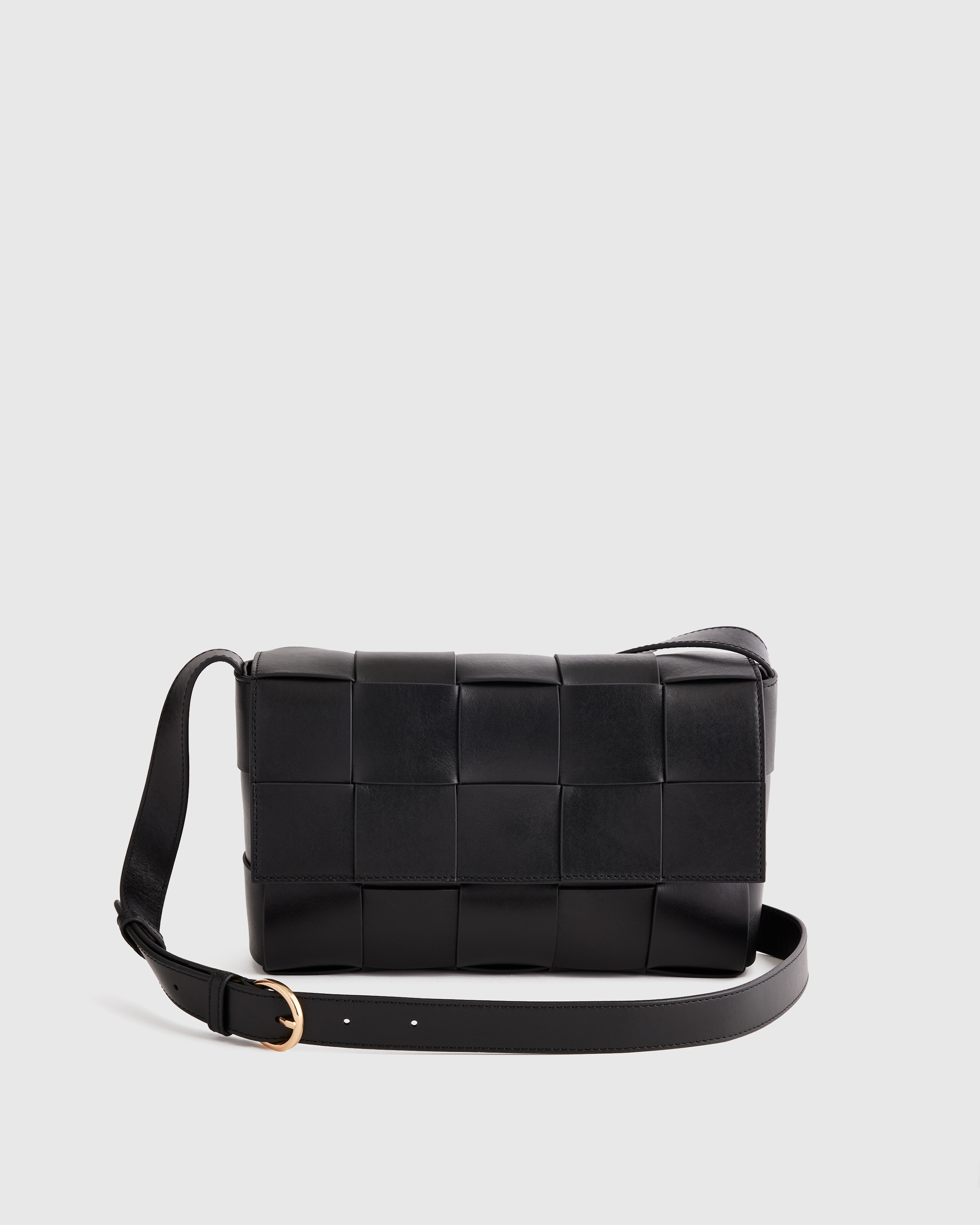 Quince Women's Italian Leather Handwoven Flap Crossbody In Black