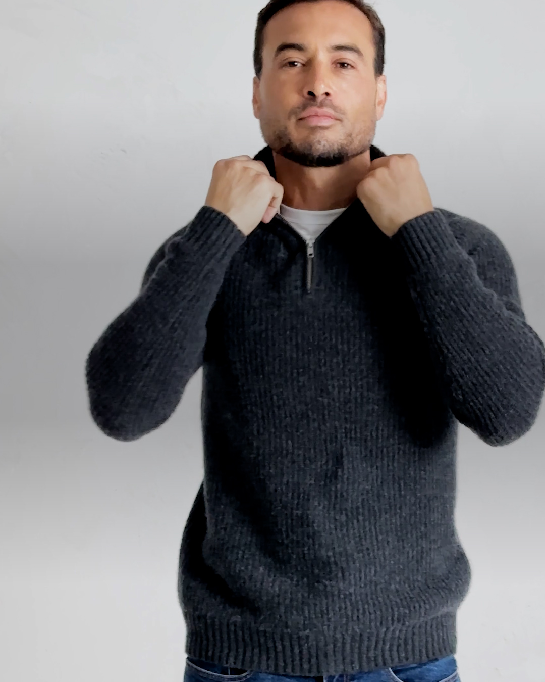 Mongolian Cashmere Fisherman Quarter Zip Sweater Multi InHouse Thumbnail