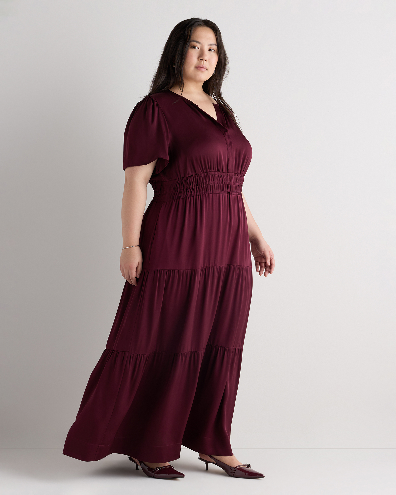plus size silk dress Women's Washable Stretch Tiered Maxi in Wine Tasting Red, 2X by Quince Select the size::XXXL (US-18) Buy Monsoon Brown Thea ChangeToTwenty Wrap dress A drapey cowl neckline