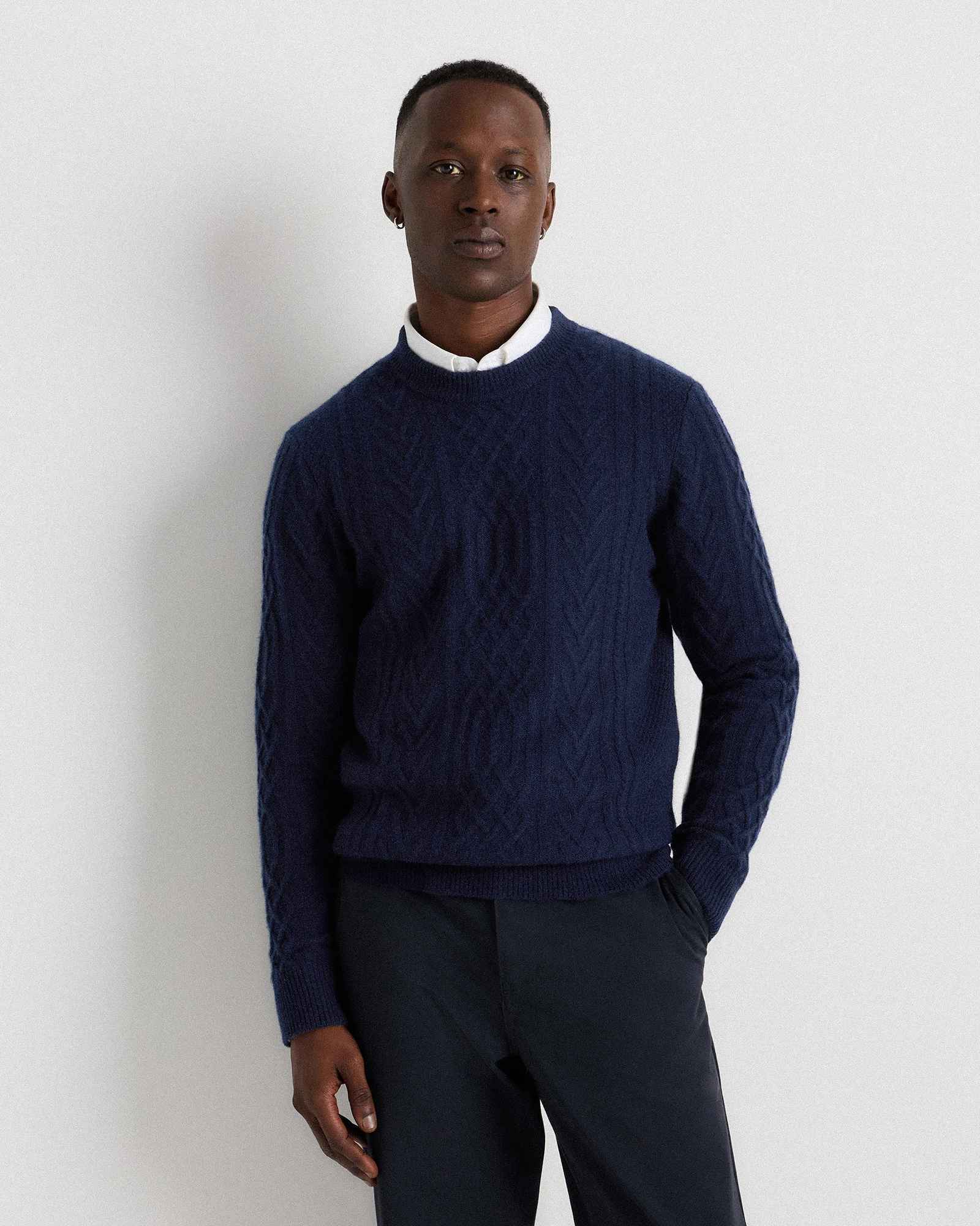 Mongolian Cashmere Cable Crewneck Sweater