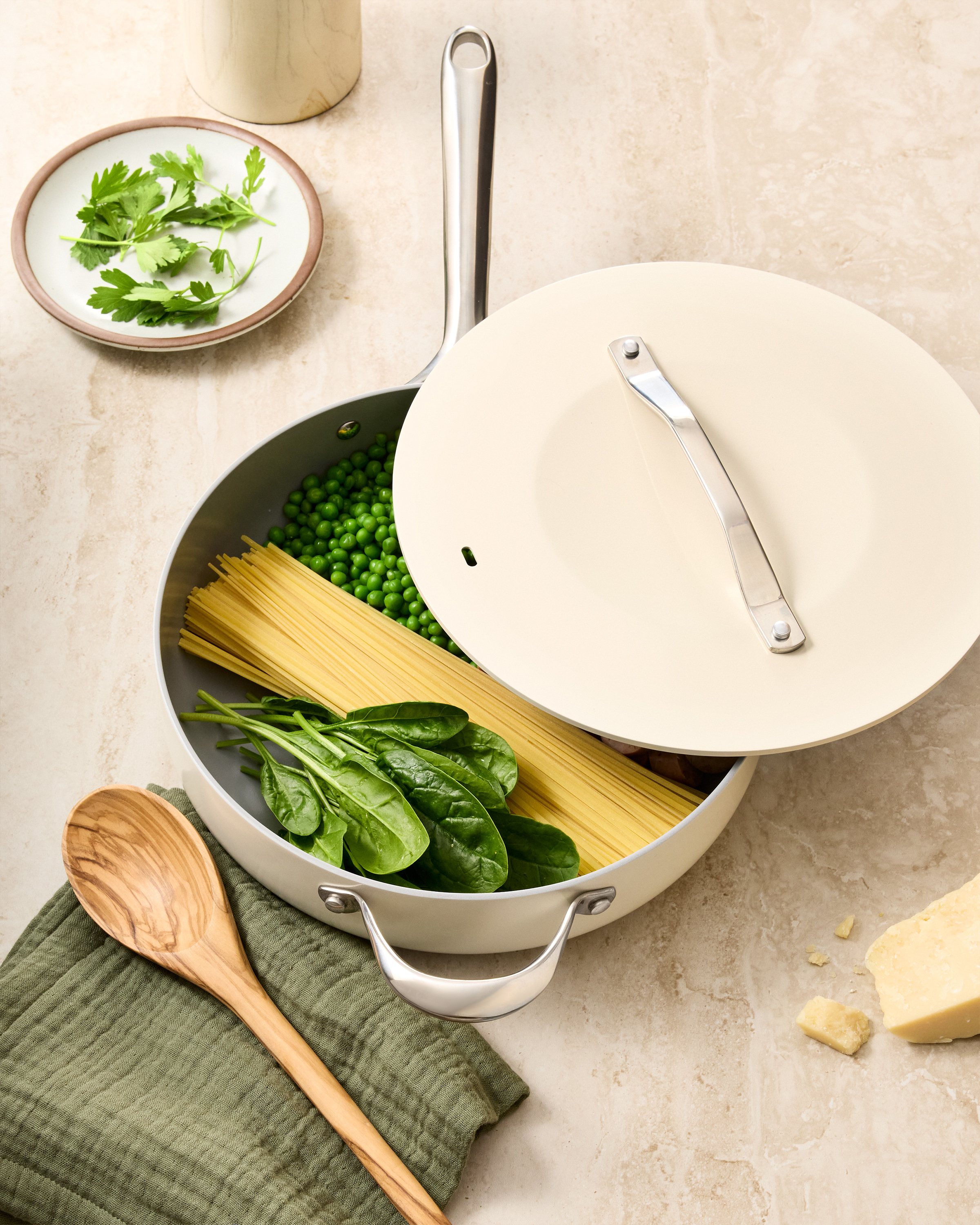 Ceramic Nonstick Saute Pan with Lid - Ivory