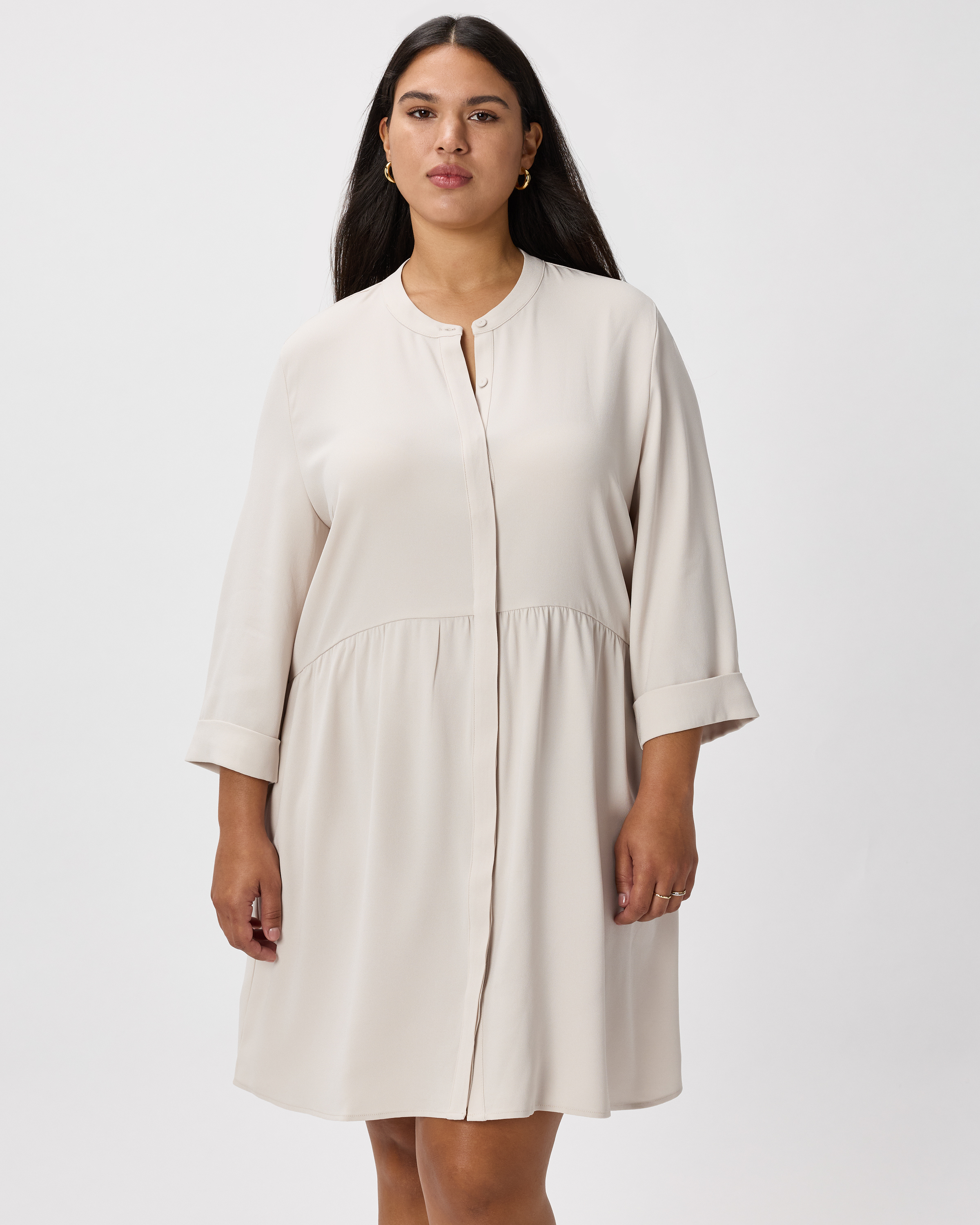 Sand Fluid Crepe Shirt Dress