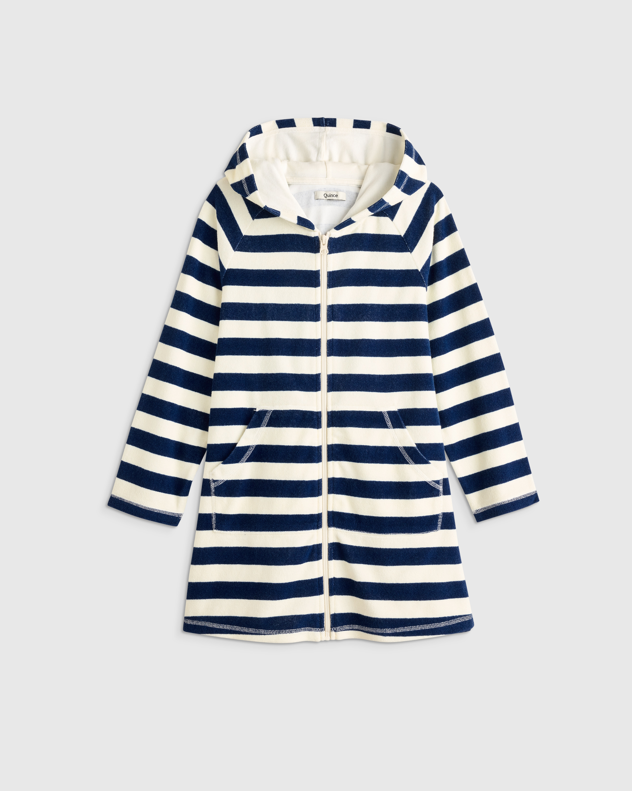 Navy Awning Stripe Loop Terry Swim Coverup