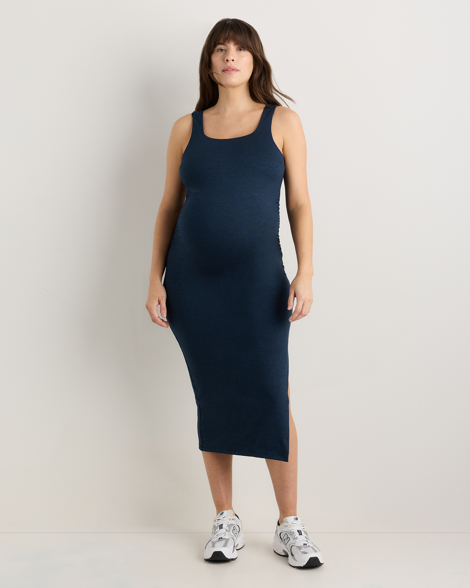 Heather Navy Ultra-Soft Maternity Midi Dress
